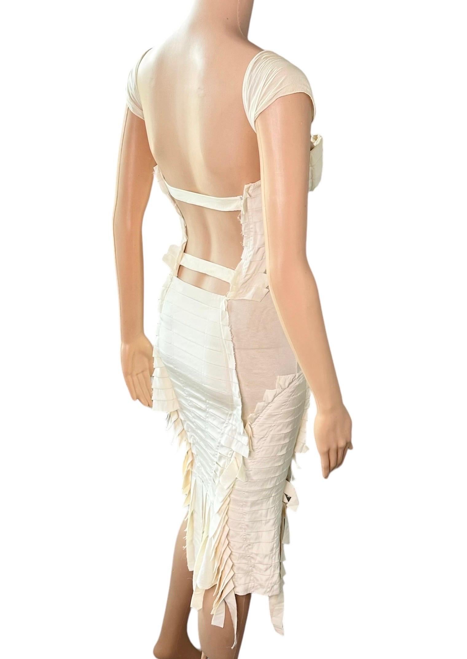 Tom Ford for Gucci S/S 2004 Runway Bustier Open Back Fringe Silk Ivory Dress 7