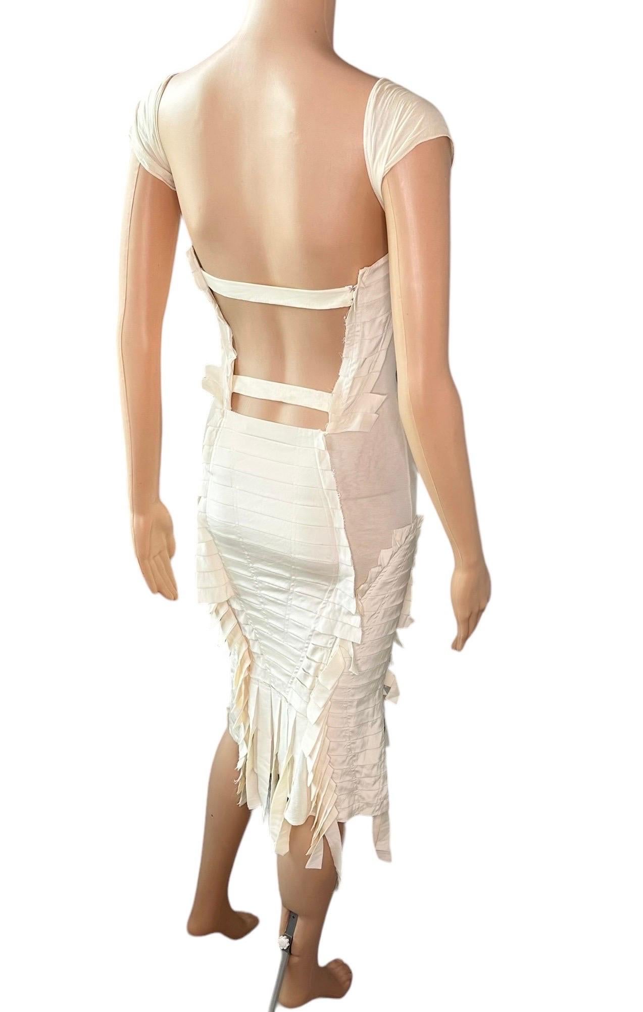 Tom Ford for Gucci S/S 2004 Runway Bustier Open Back Fringe Silk Ivory Dress 9