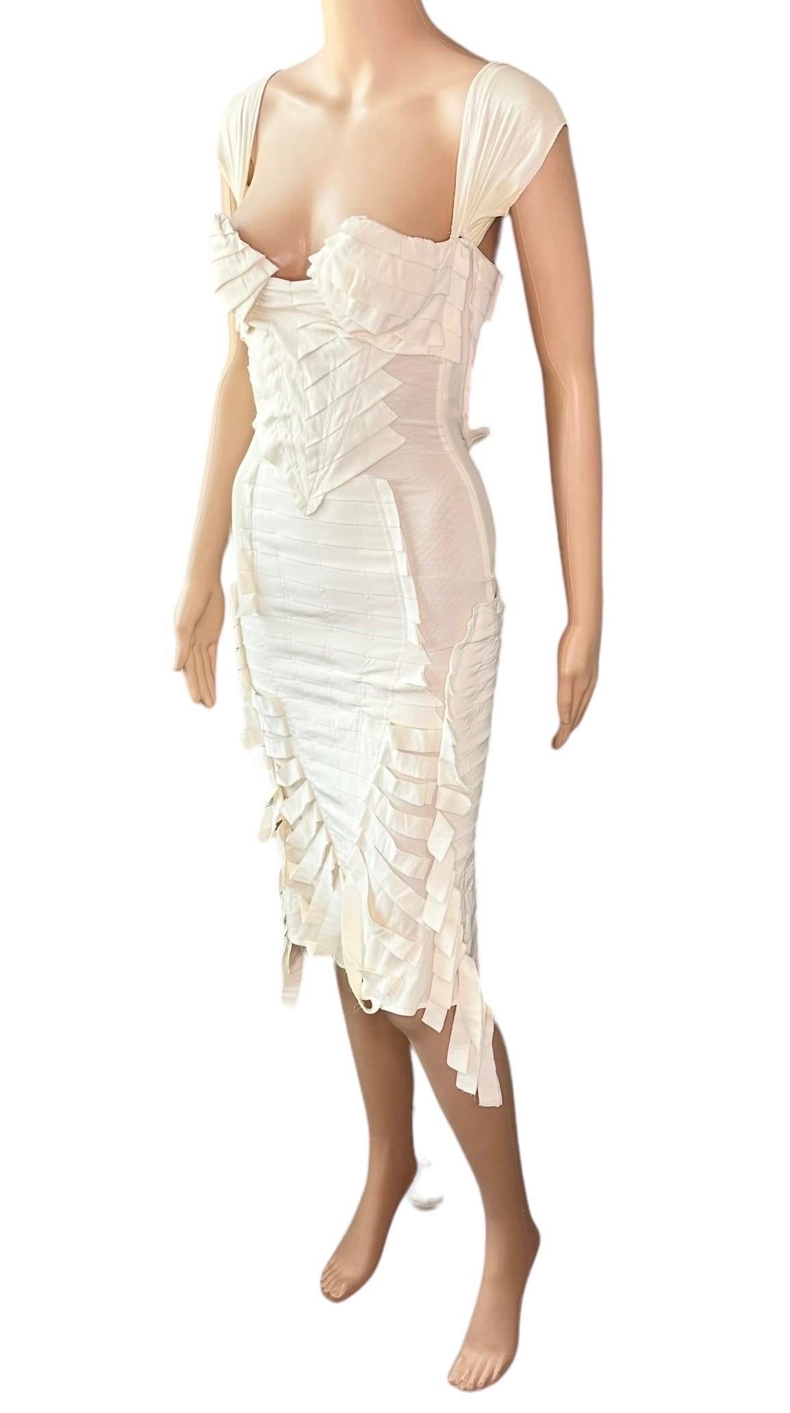 Tom Ford for Gucci S/S 2004 Runway Bustier Open Back Fringe Silk Ivory Dress 2