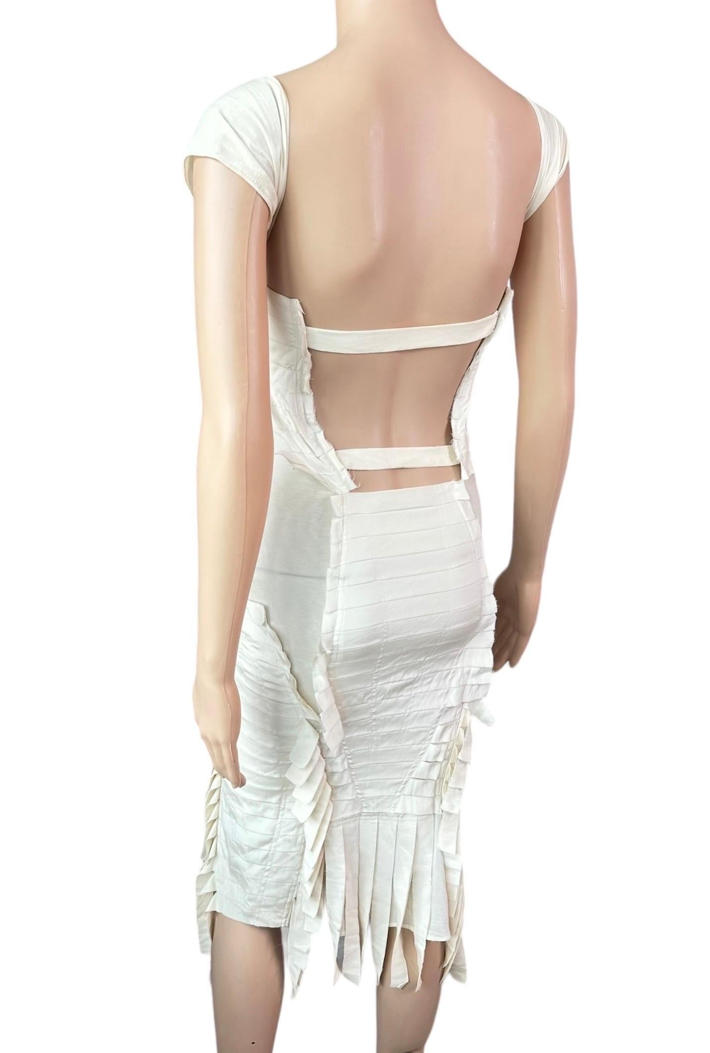 Tom Ford for Gucci S/S 2004 Runway Bustier Open Back Fringe Silk Ivory Dress 3
