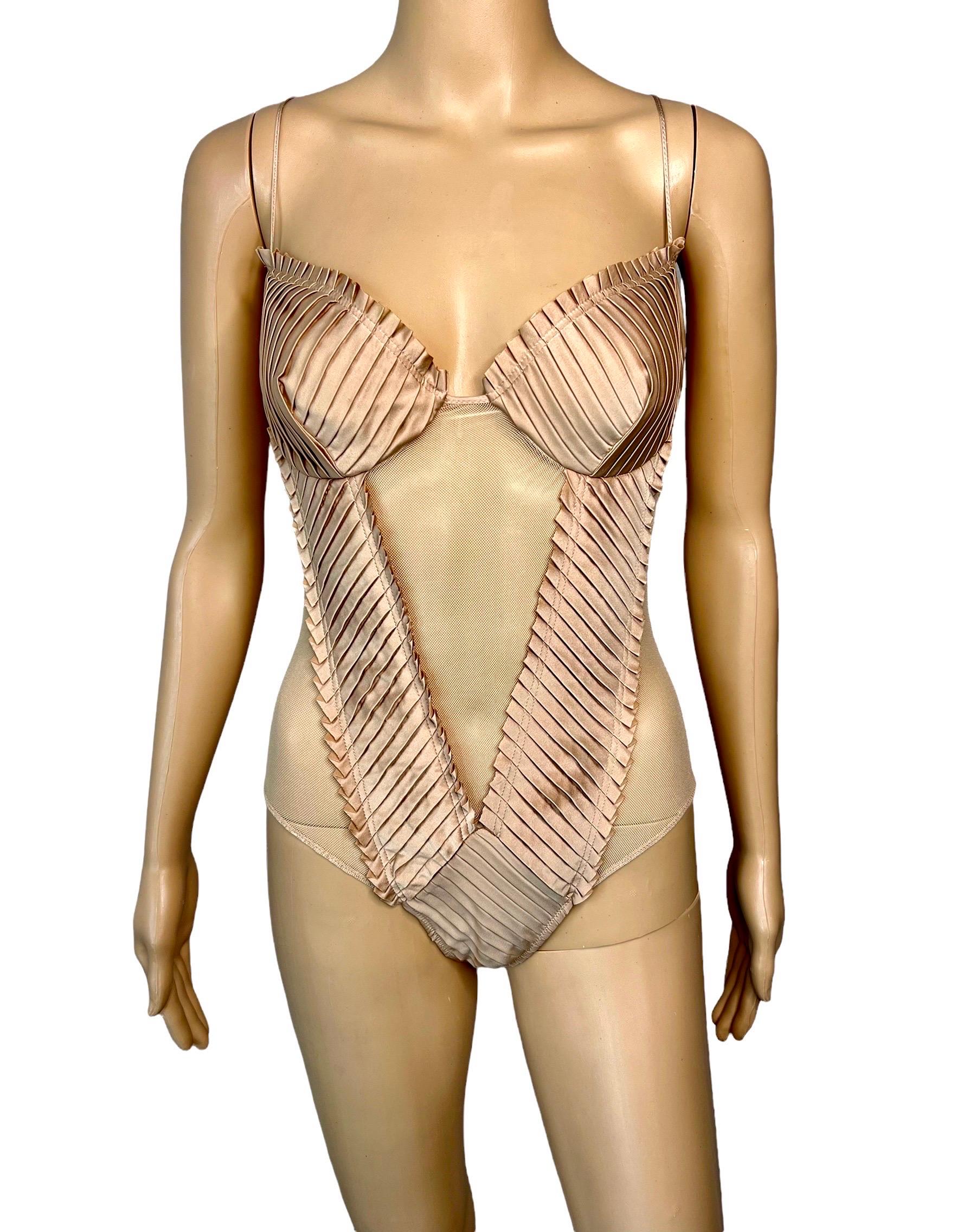 Tom Ford for Gucci S/S 2004 Runway Bustier Sheer Cutout Lingerie Bodysuit Top For Sale 1
