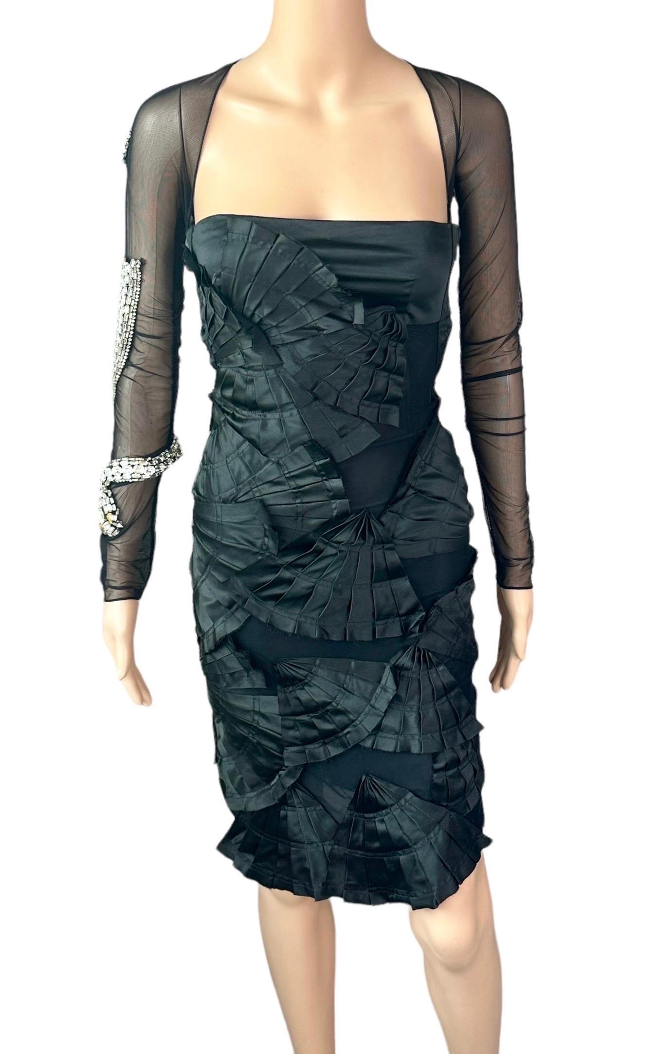 Tom Ford for Gucci S/S 2004 Runway Embellished Snake Sheer Cutout Black Dress In Fair Condition For Sale In Naples, FL