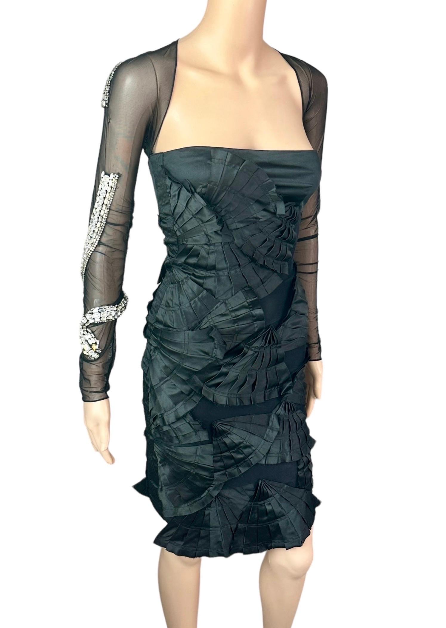 Tom Ford for Gucci S/S 2004 Runway Embellished Snake Sheer Cutout Black Dress For Sale 1