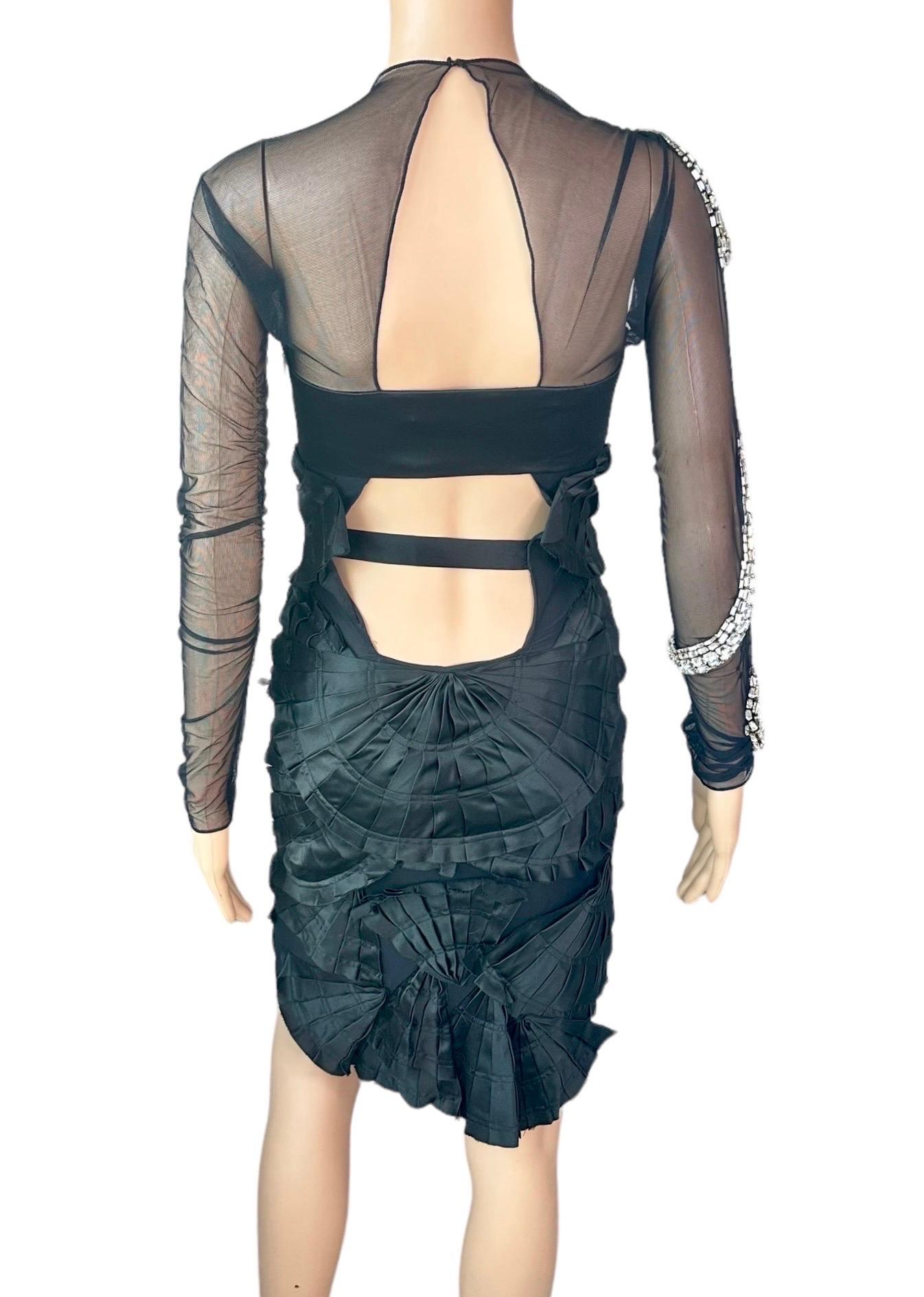 Tom Ford for Gucci S/S 2004 Runway Embellished Snake Sheer Cutout Black Dress For Sale 2
