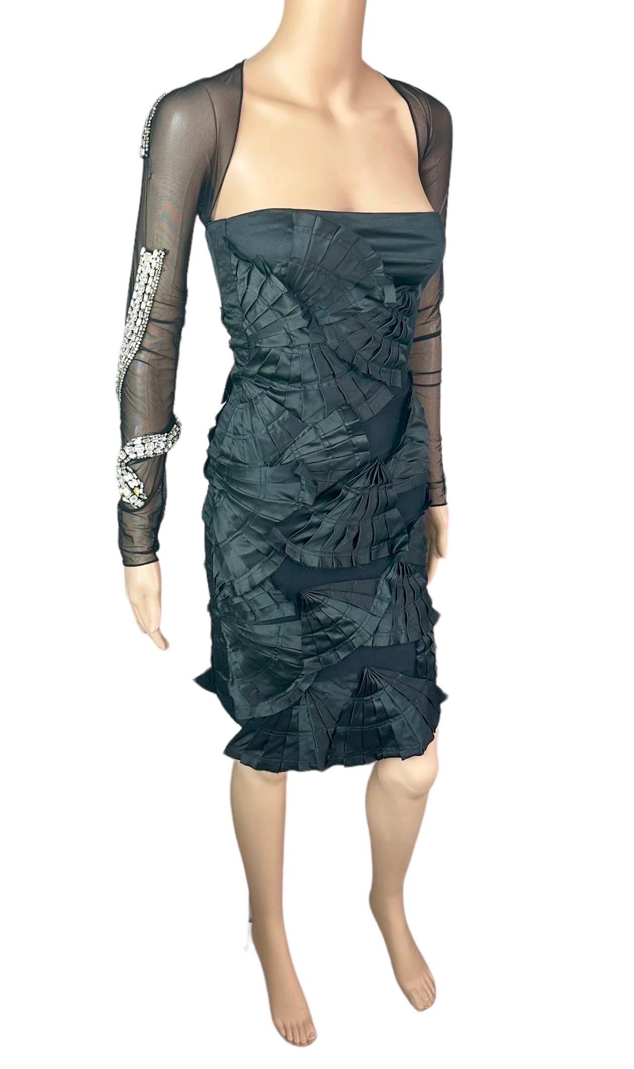 Tom Ford for Gucci S/S 2004 Runway Embellished Snake Sheer Cutout Black Dress For Sale 3