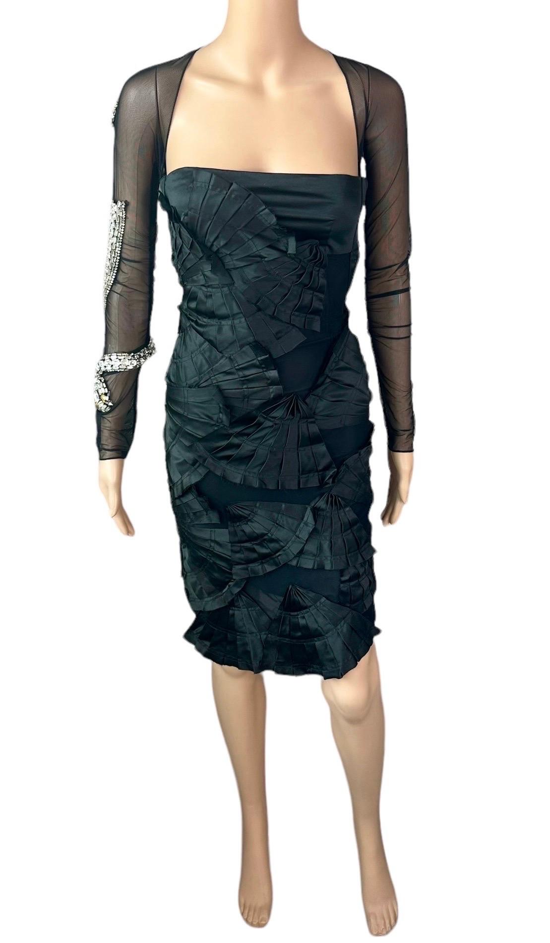 Tom Ford for Gucci S/S 2004 Runway Embellished Snake Sheer Cutout Black Dress For Sale 4