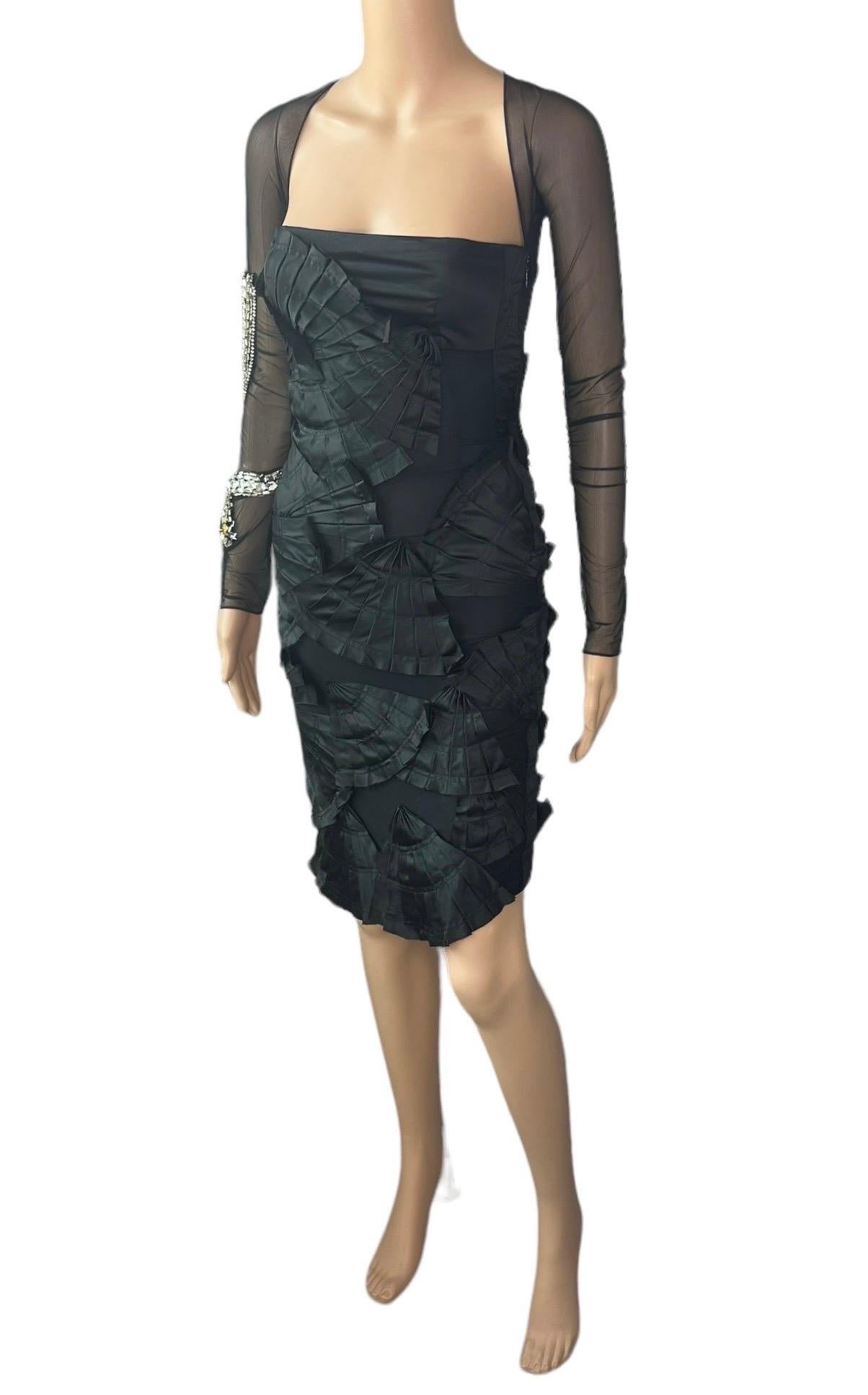 Tom Ford for Gucci S/S 2004 Runway Embellished Snake Sheer Cutout Black Dress For Sale 5