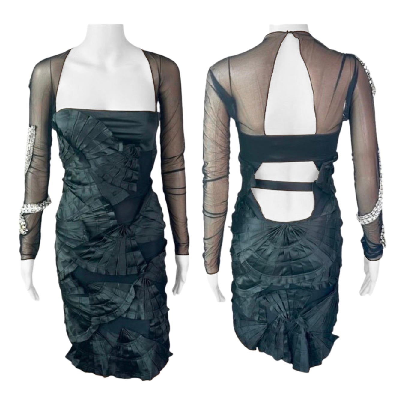 Tom Ford for Gucci S/S 2004 Runway Embellished Snake Sheer Cutout Black Dress