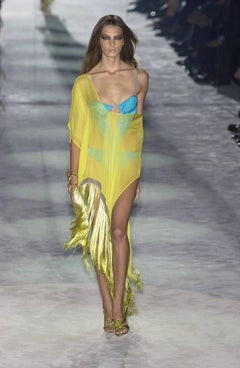 Tom Ford for Gucci S/S 2004 Runway Silk Metal Chain Sheer Degrade Fringe Poncho