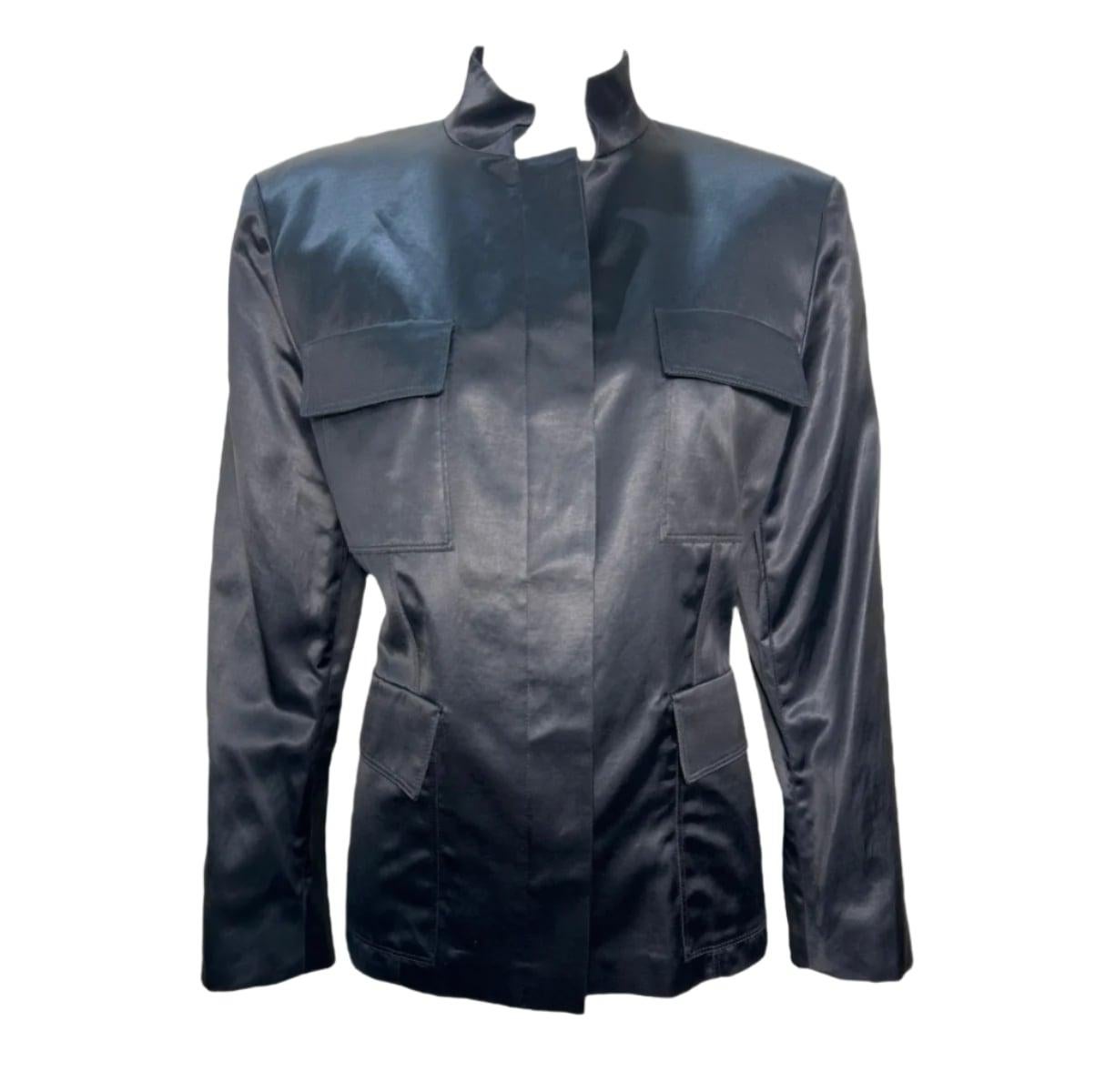 Tom Ford for Gucci S/S Schwarzer Satin-Blazer mit aufgesetzten Taschen, 2001 im Angebot