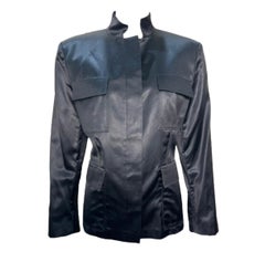 Tom Ford for Gucci S/S Schwarzer Satin-Blazer mit aufgesetzten Taschen, 2001