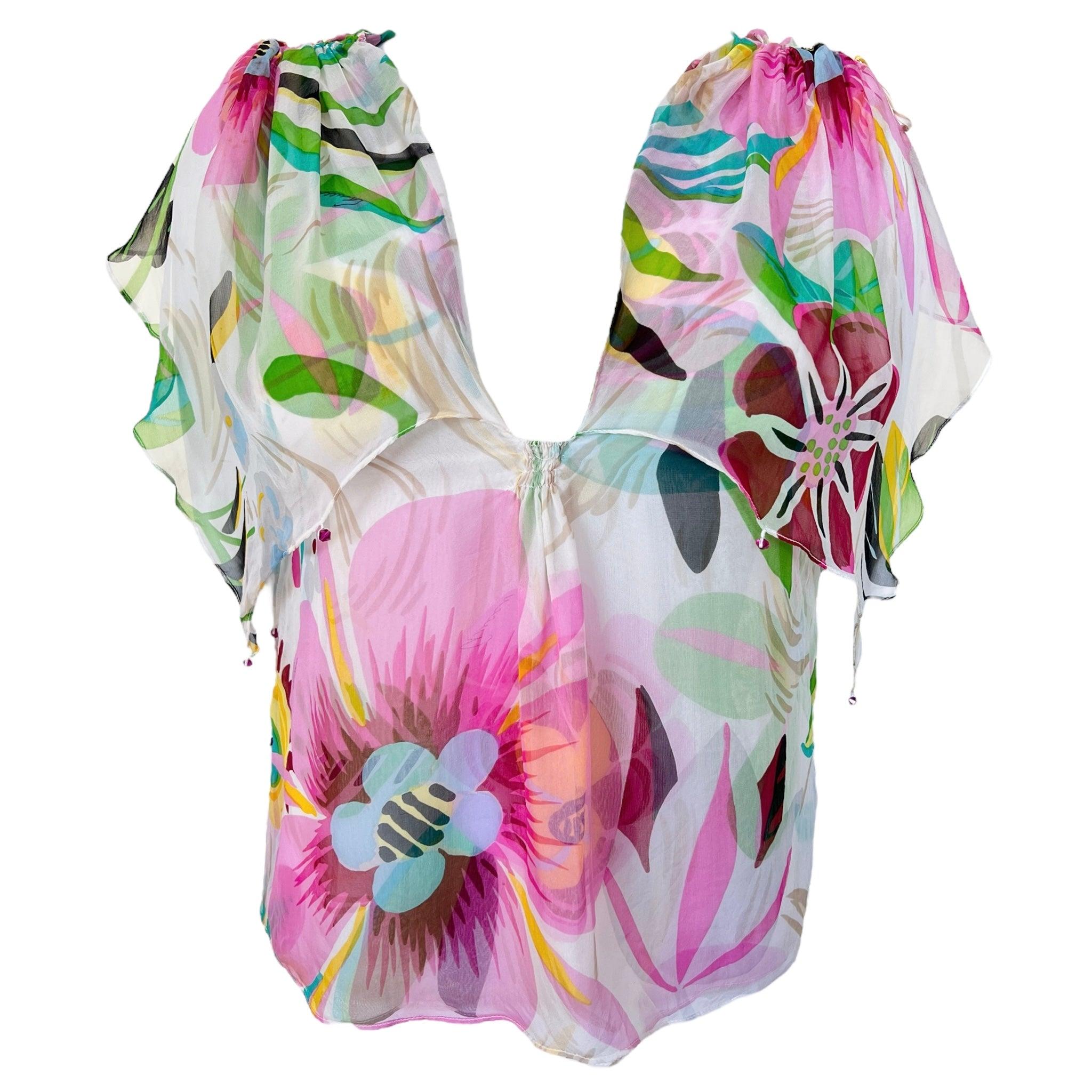 Tom Ford for Gucci S/S Seidenbluse mit tropischem Blumendruck, 1999 im Angebot