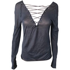 Tom Ford for Gucci Semi-Sheer Lace-Up Knit  Black Sweater Top