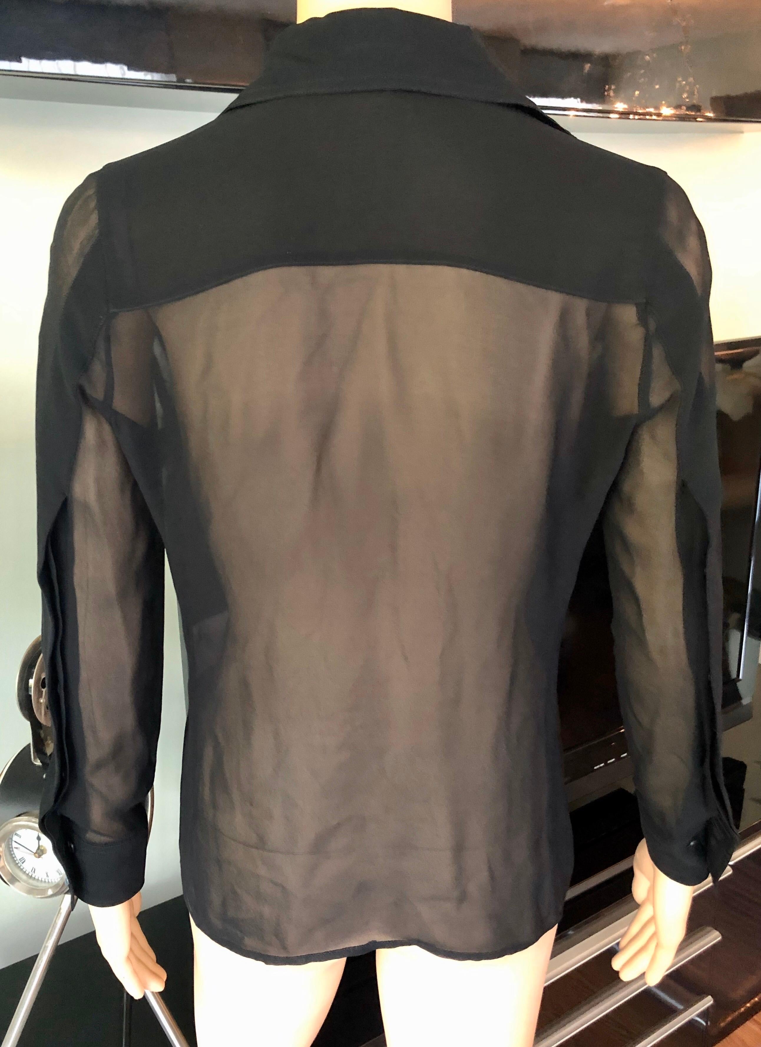Tom Ford for Gucci Sheer Silk Long Sleeve Black Blouse Shirt Top In Excellent Condition In Naples, FL