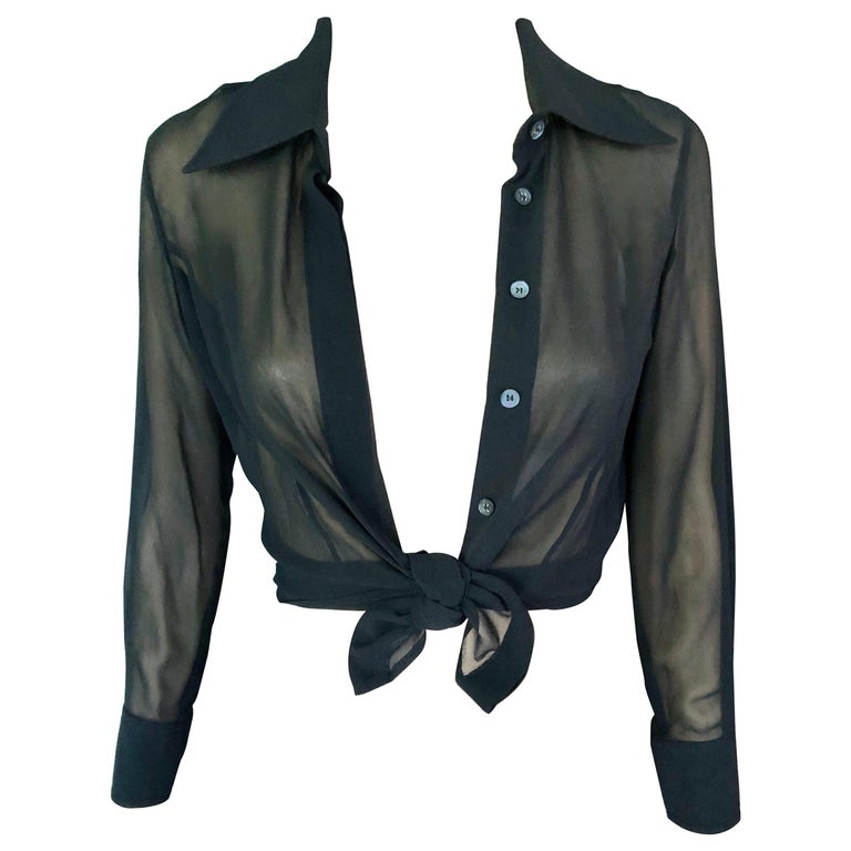 Tom Ford for Gucci Sheer Silk Long Sleeve Black Blouse Shirt Top at 1stDibs  | gucci sheer top