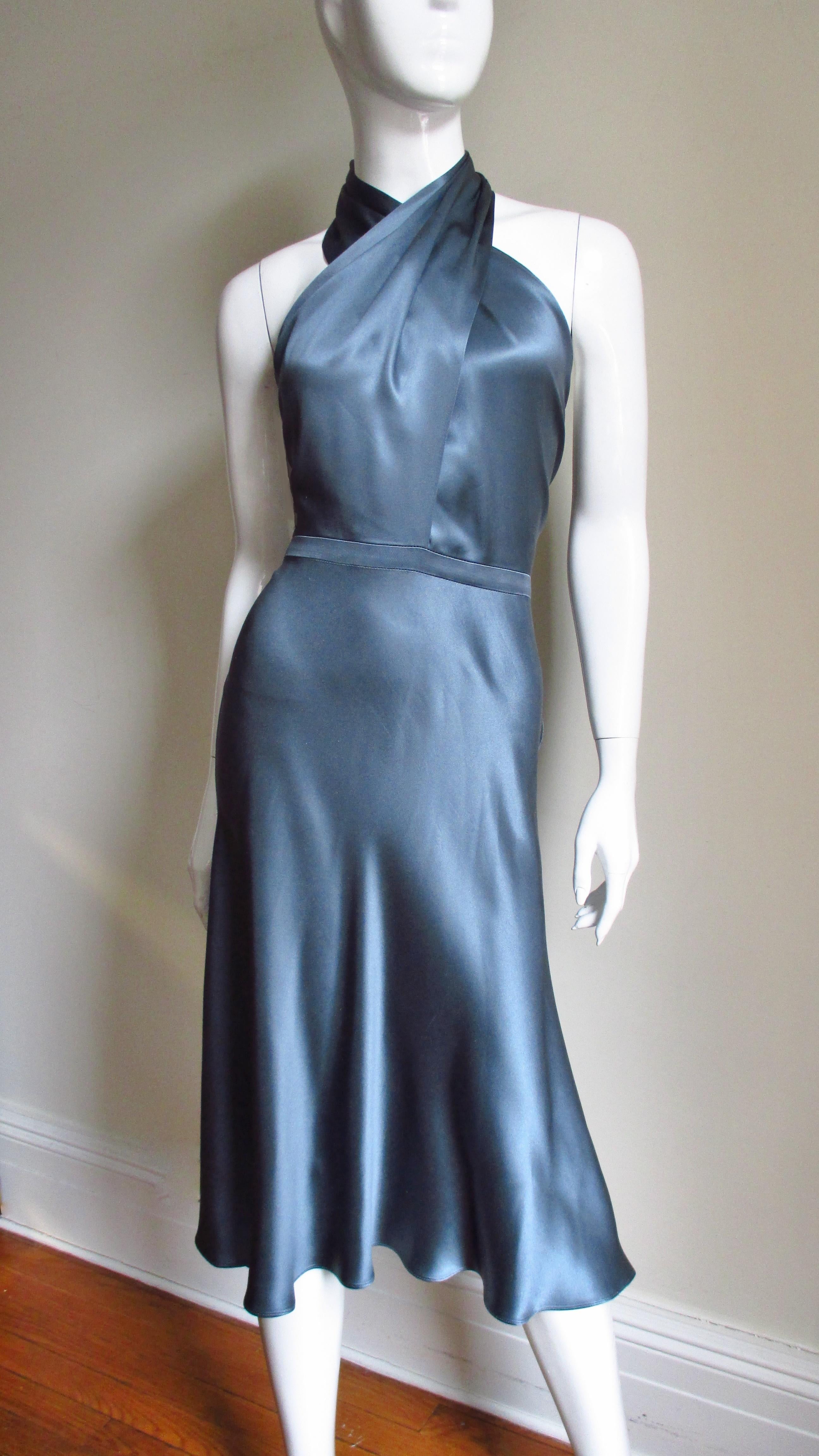 Gray Tom Ford for Gucci Silk Halter Dress