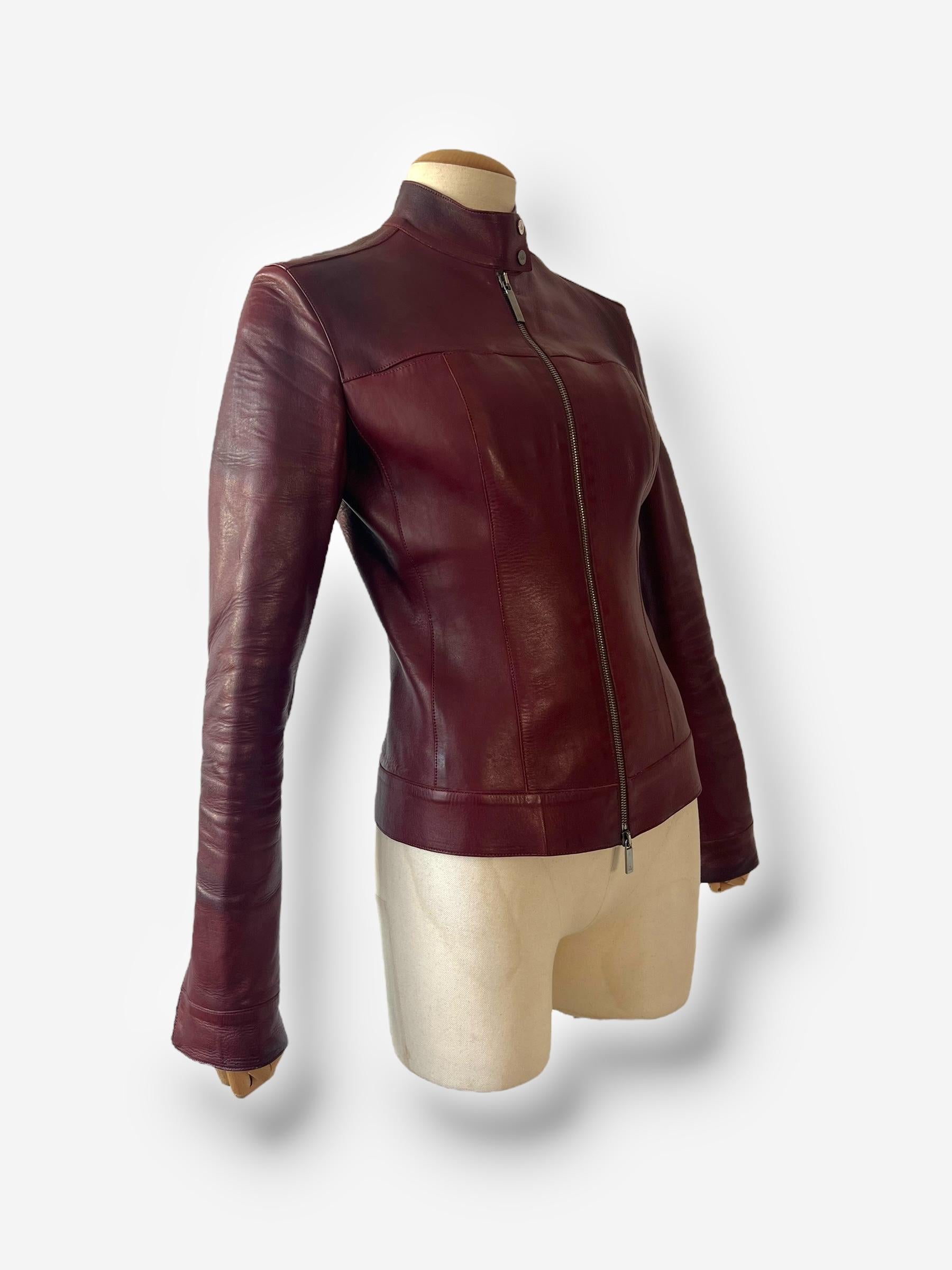 Black Tom Ford for Gucci Spring/Summer 1999 Maroon Leather Moto Jacket For Sale