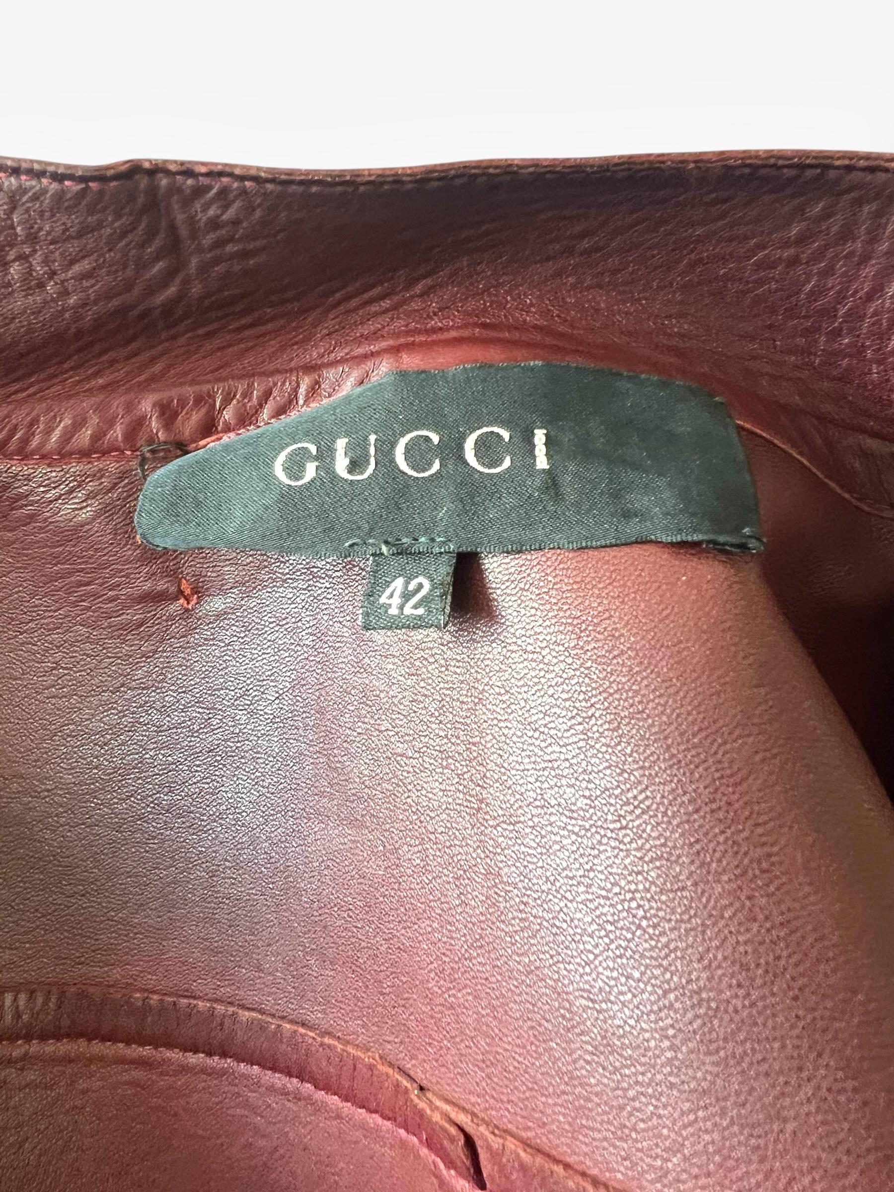 Tom Ford for Gucci Spring/Summer 1999 Maroon Leather Moto Jacket In Good Condition For Sale In CAPELLE AAN DEN IJSSEL, ZH
