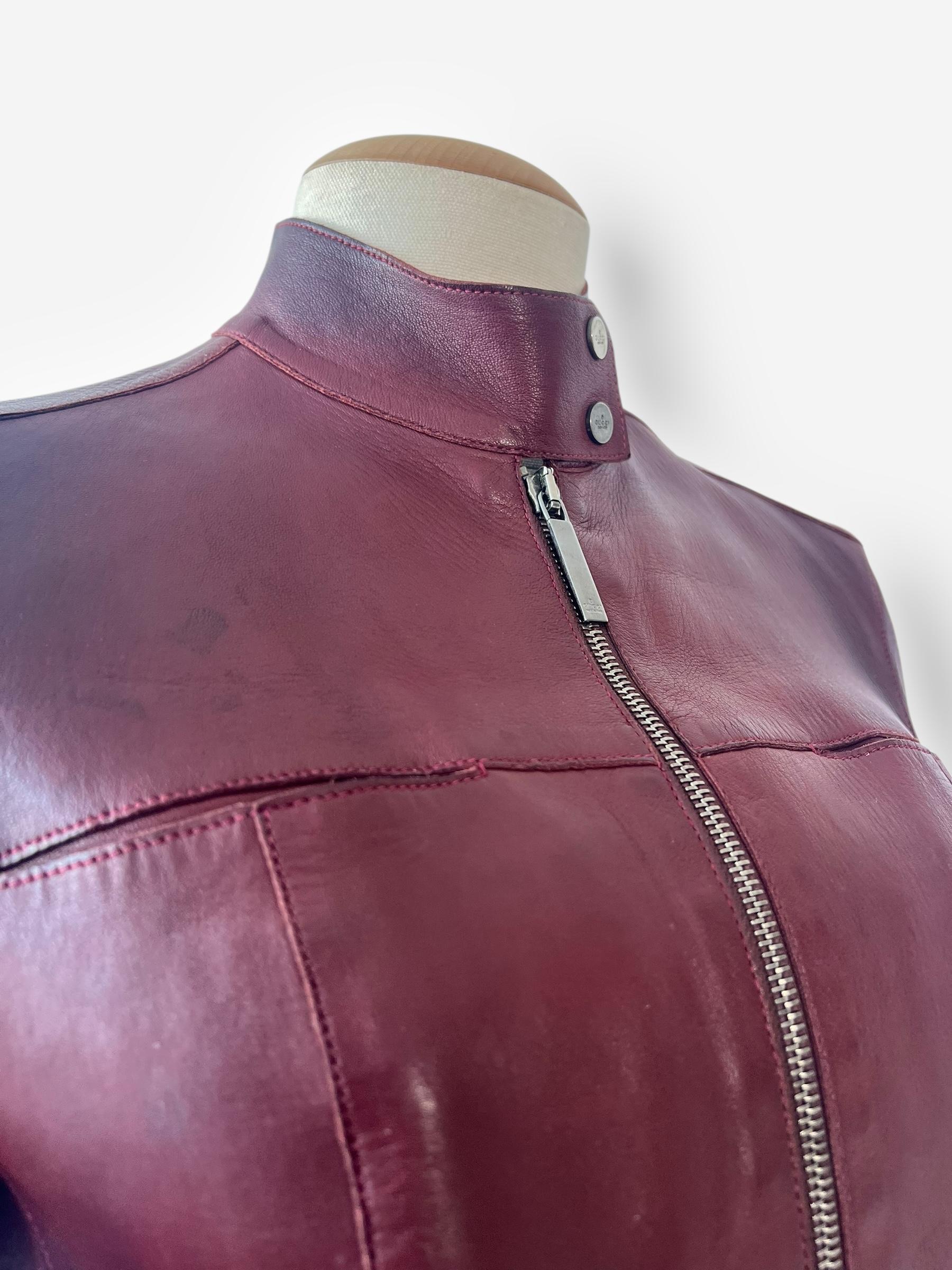 Tom Ford for Gucci Spring/Summer 1999 Maroon Leather Moto Jacket For Sale 1