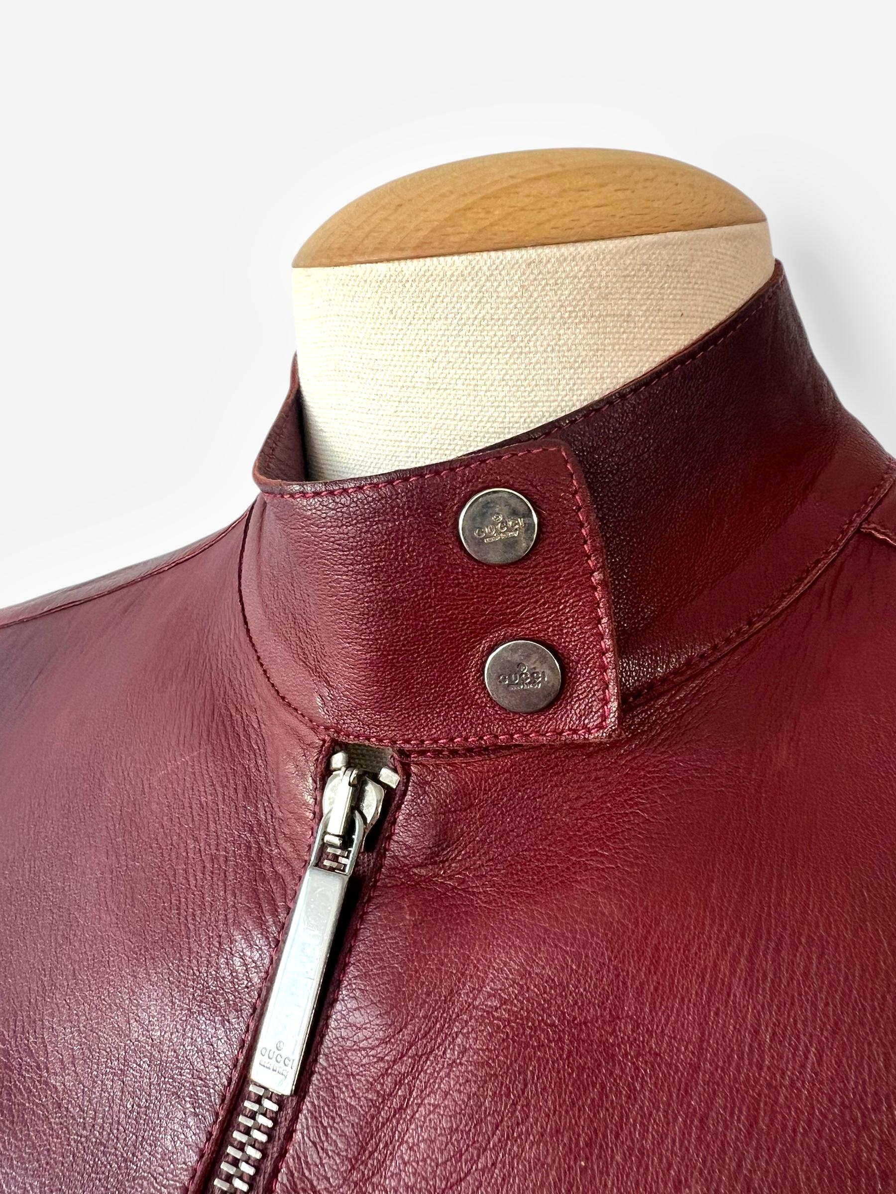 Tom Ford for Gucci Spring/Summer 1999 Maroon Leather Moto Jacket For Sale 3