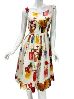 Tom Ford for Gucci SS 1995 Flowerpot - Print Silk Organza Dress 42