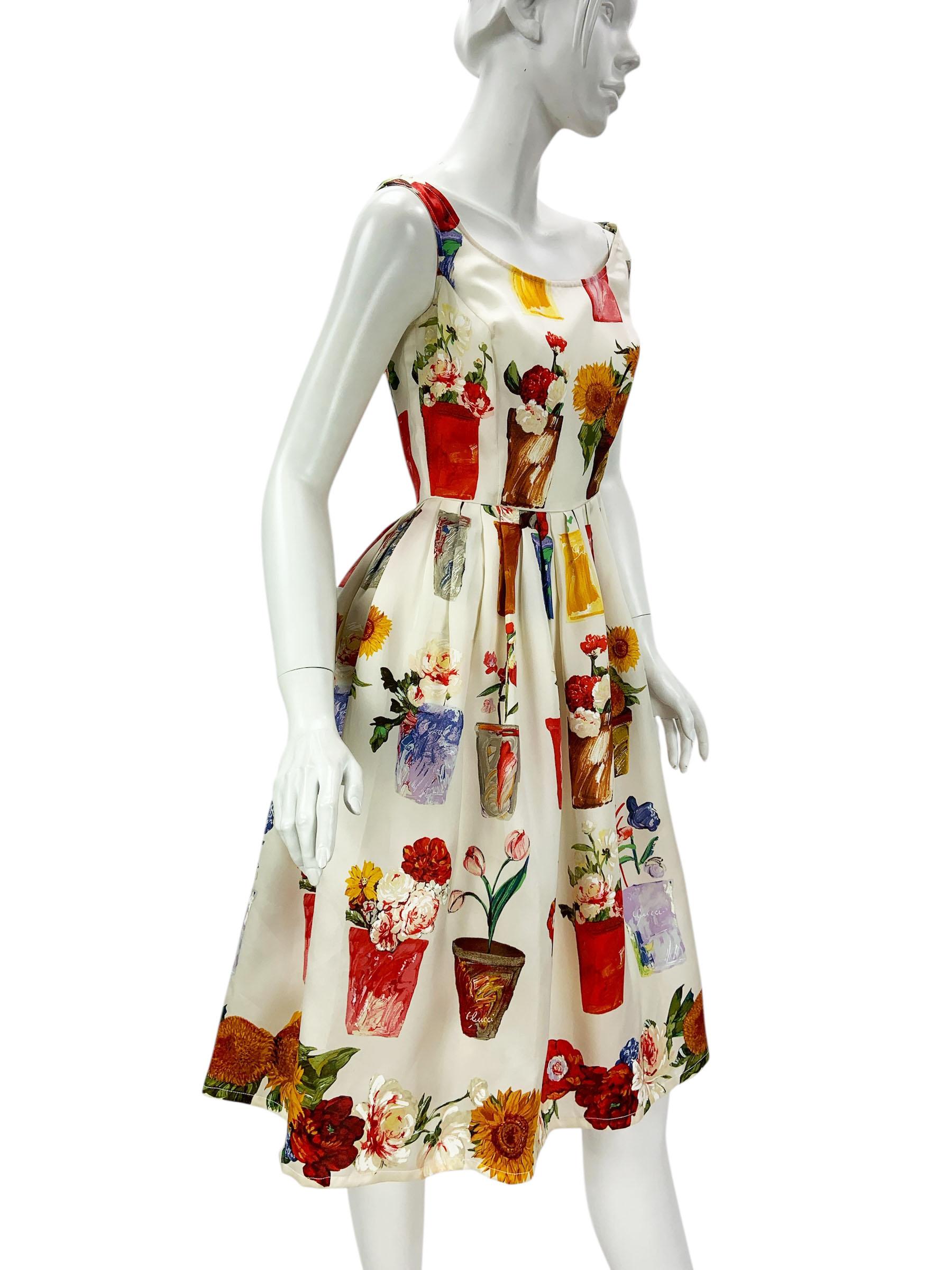 Tom Ford for Gucci SS 1995 Flowerpot - Robe en organza de soie imprimée 42 Neuf - En vente à Montgomery, TX