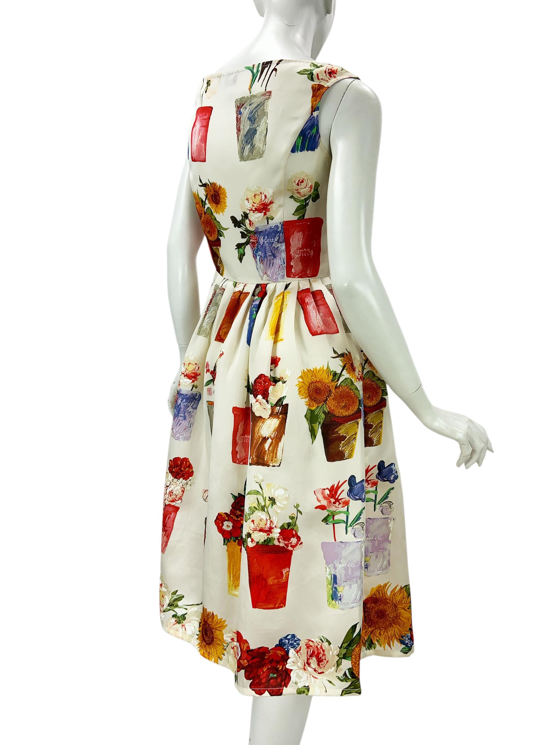 Tom Ford for Gucci SS 1995 Flowerpot - Robe en organza de soie imprimée 42 Pour femmes en vente