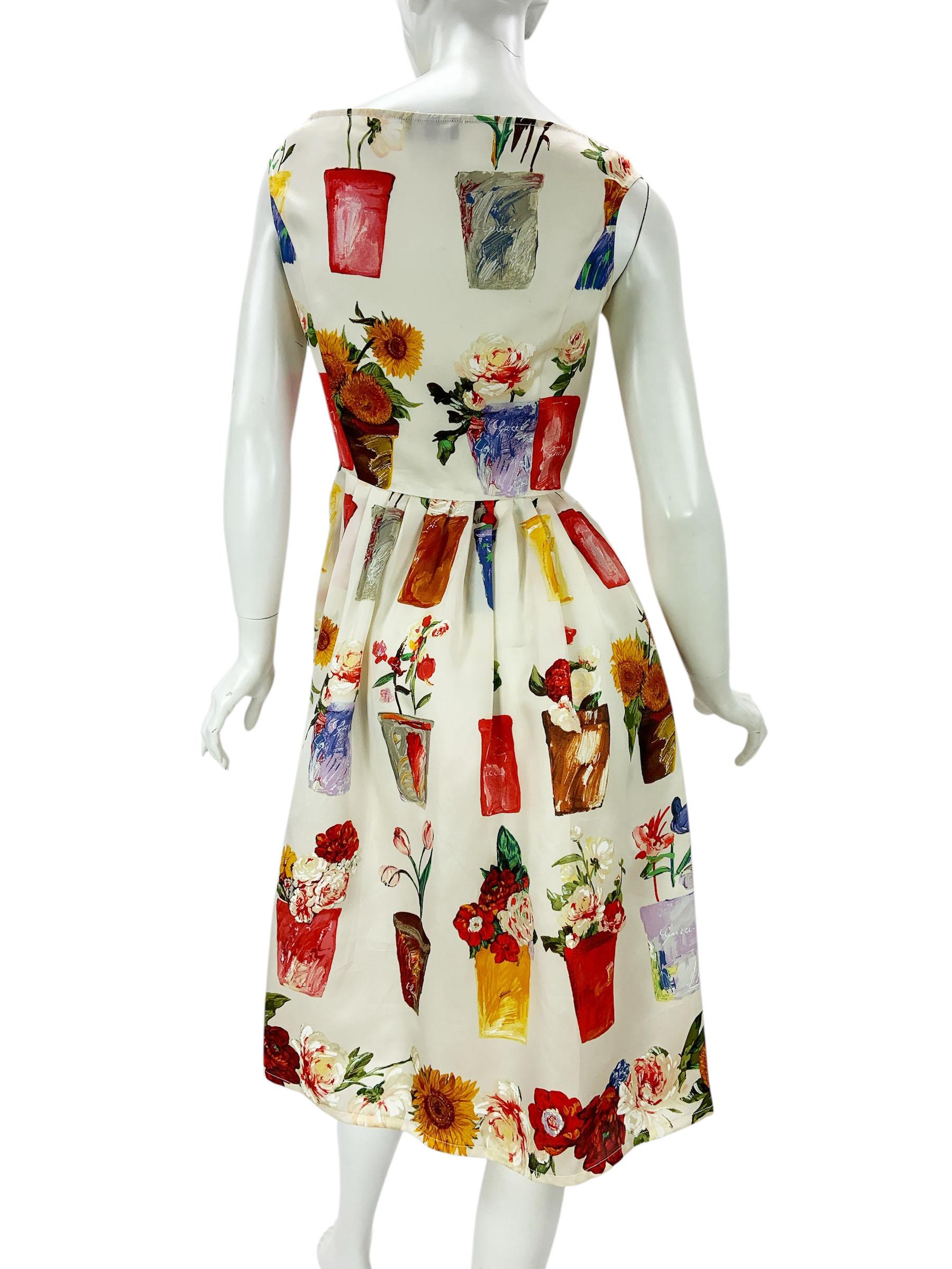 Tom Ford for Gucci SS 1995 Flowerpot - Robe en organza de soie imprimée 42 en vente 1