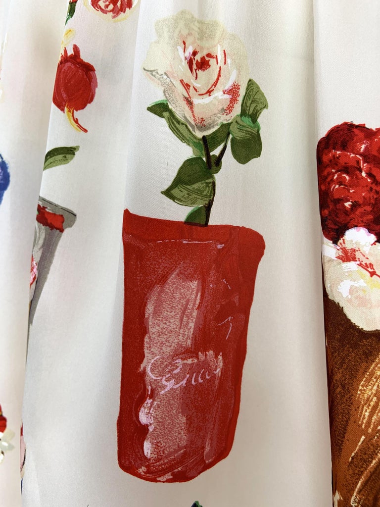 gucci rose garden print silk dress Printed silk chemisier dress in multicolor