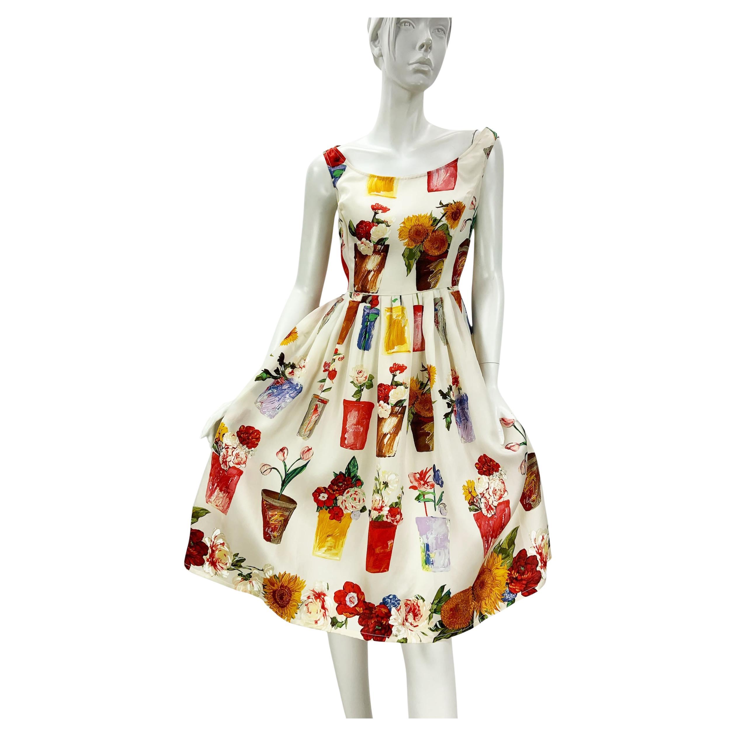 Tom Ford for Gucci SS 1995 Flowerpot - Robe en organza de soie imprimée 42 en vente
