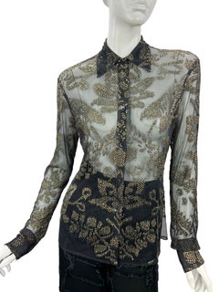 Tom Ford for Gucci SS 2000 Sheer Tulle Metal Sequin Embellished Top Blouse It 42