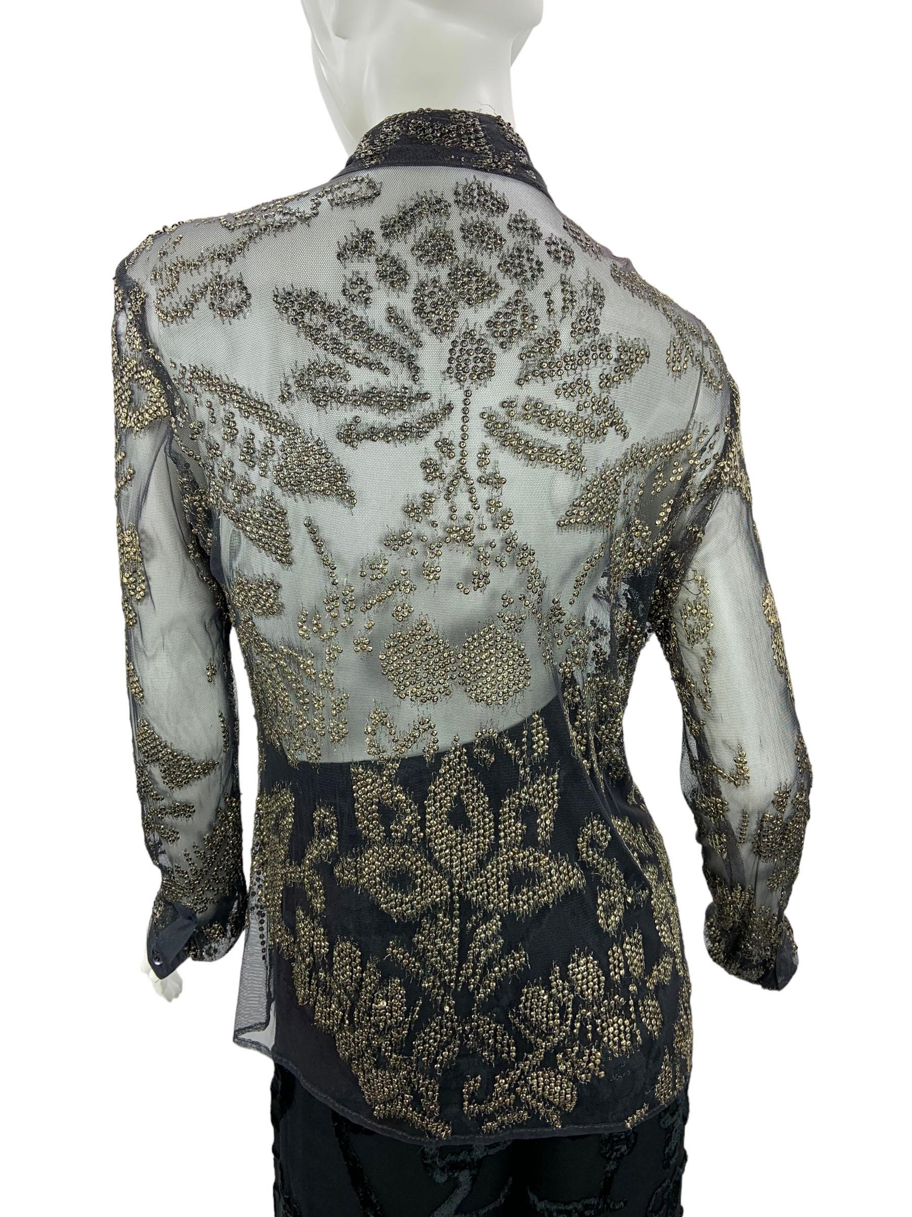 Tom Ford for Gucci SS 2000 Sheer Tulle Metal Sequin Embellished Top Blouse It 42 In Good Condition For Sale In Montgomery, TX