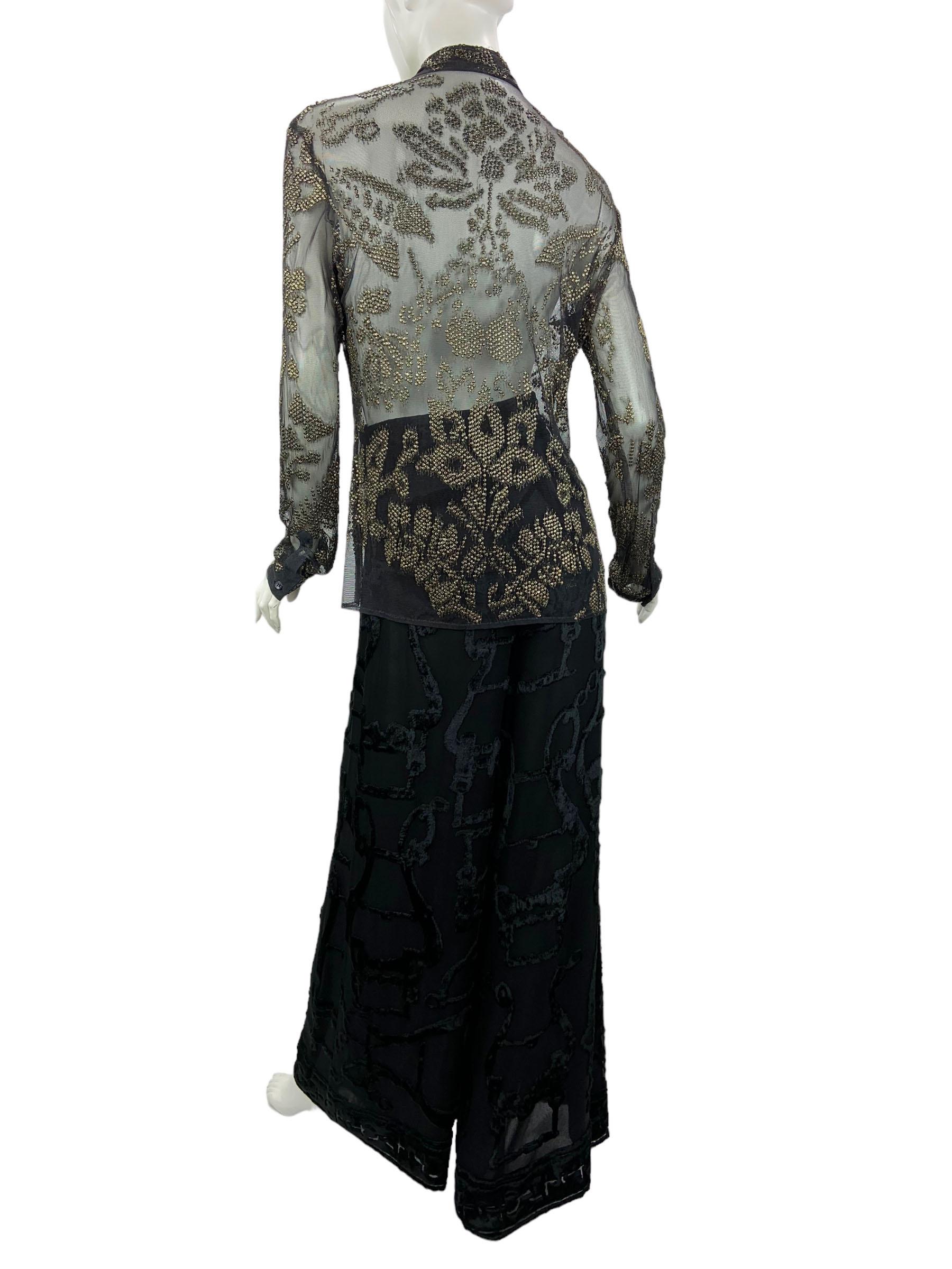 Tom Ford for Gucci SS 2000 Sheer Tulle Metal Sequin Embellished Top Blouse It 42 For Sale 1