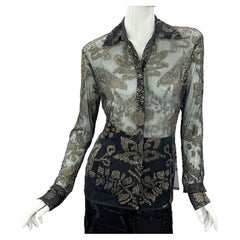 Tom Ford für Gucci F/S 2000 Transparente Bluse aus Tüll und Metall mit Paillettenverzierung aus Metall It 42