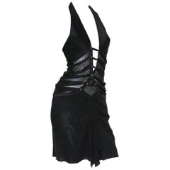 Used Tom Ford for Gucci SS 2003 Collection Deep Plunging Halter Mini Cut Out Dress 44