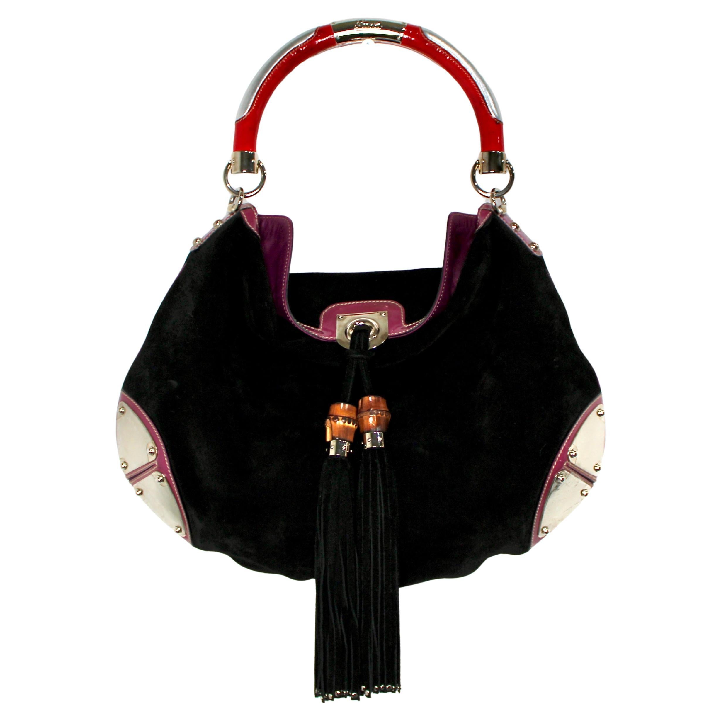 Tom Ford for Gucci Suede Black & Red Indy Hobo Shoulder Bag circa 2000