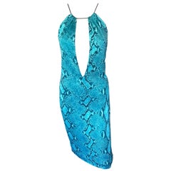 Tom Ford for Gucci Unworn S/S 2000 Runway Python Print Plunged Halter Dress