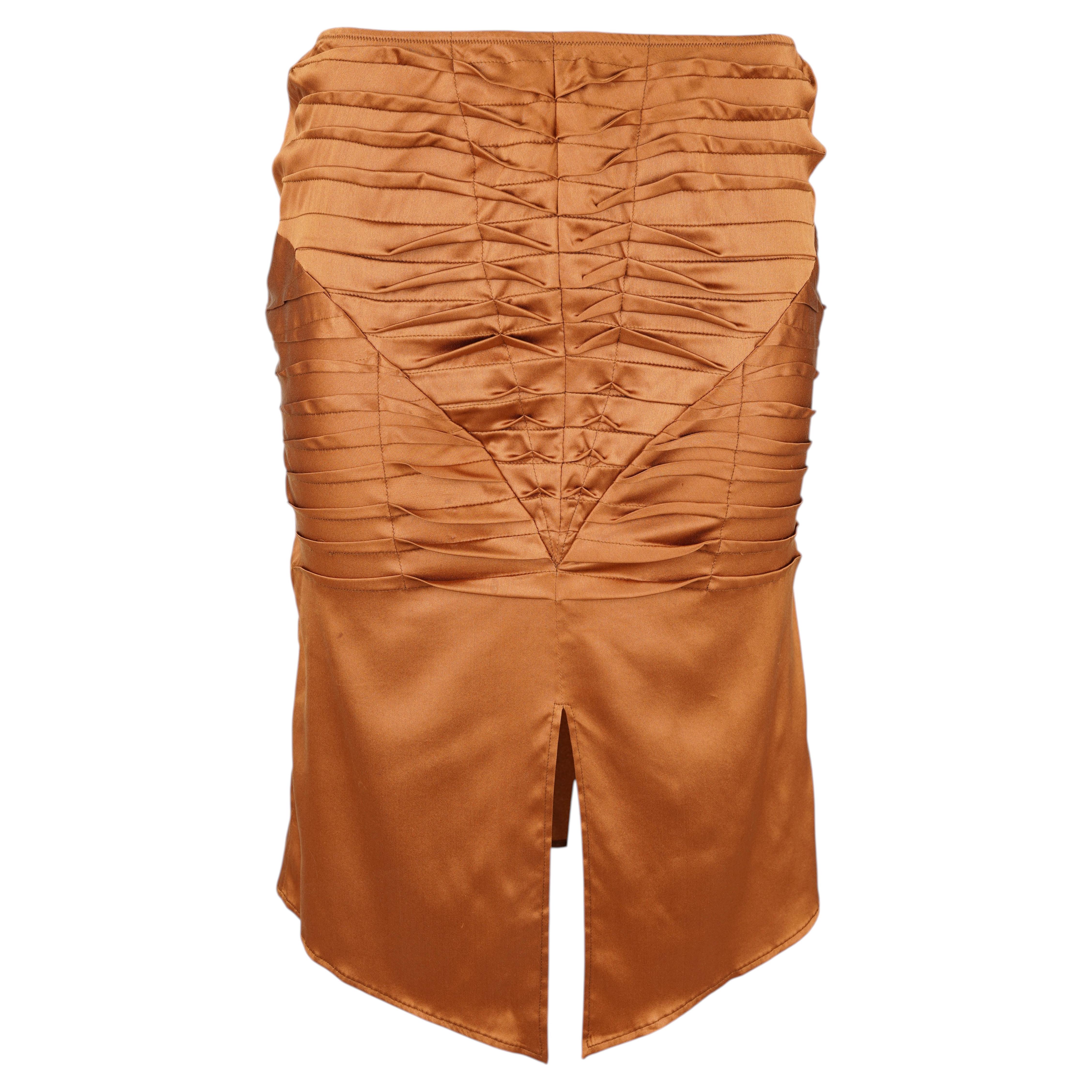 Tom Ford for Gucci Vintage Silk Ruched Skirt, IT 42, Copper, 2003