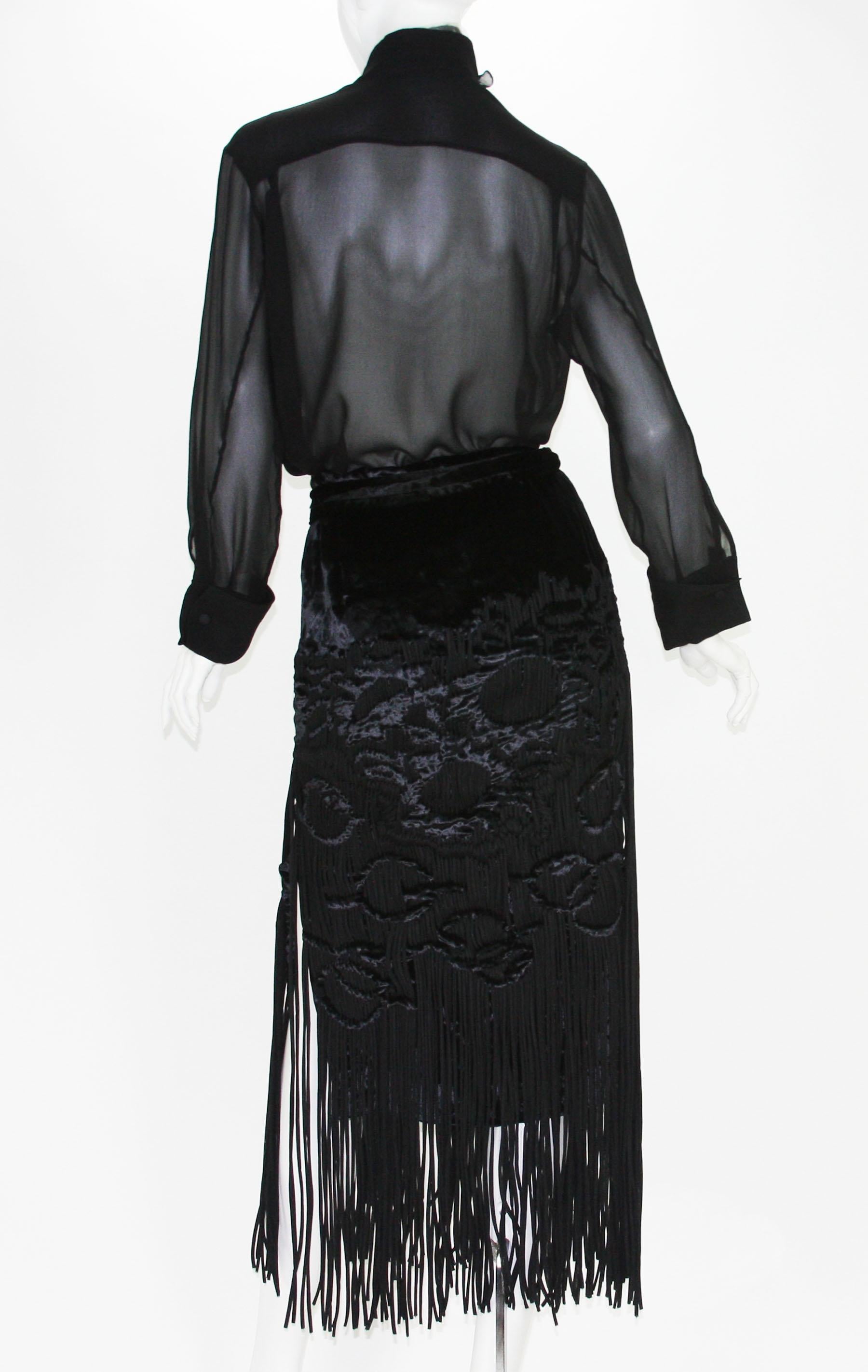 Tom Ford for Yves Saint Laurent Rare Skirt Suit
French size 36 - US 4 
Blouse - S/S 2003 Collection, 100% Sheer Silk, Buttons Closure, Cut-out Details, New with Extra Buttons.
Skirt - F/W 2001 Collection, The design of this skirt is extraordinary