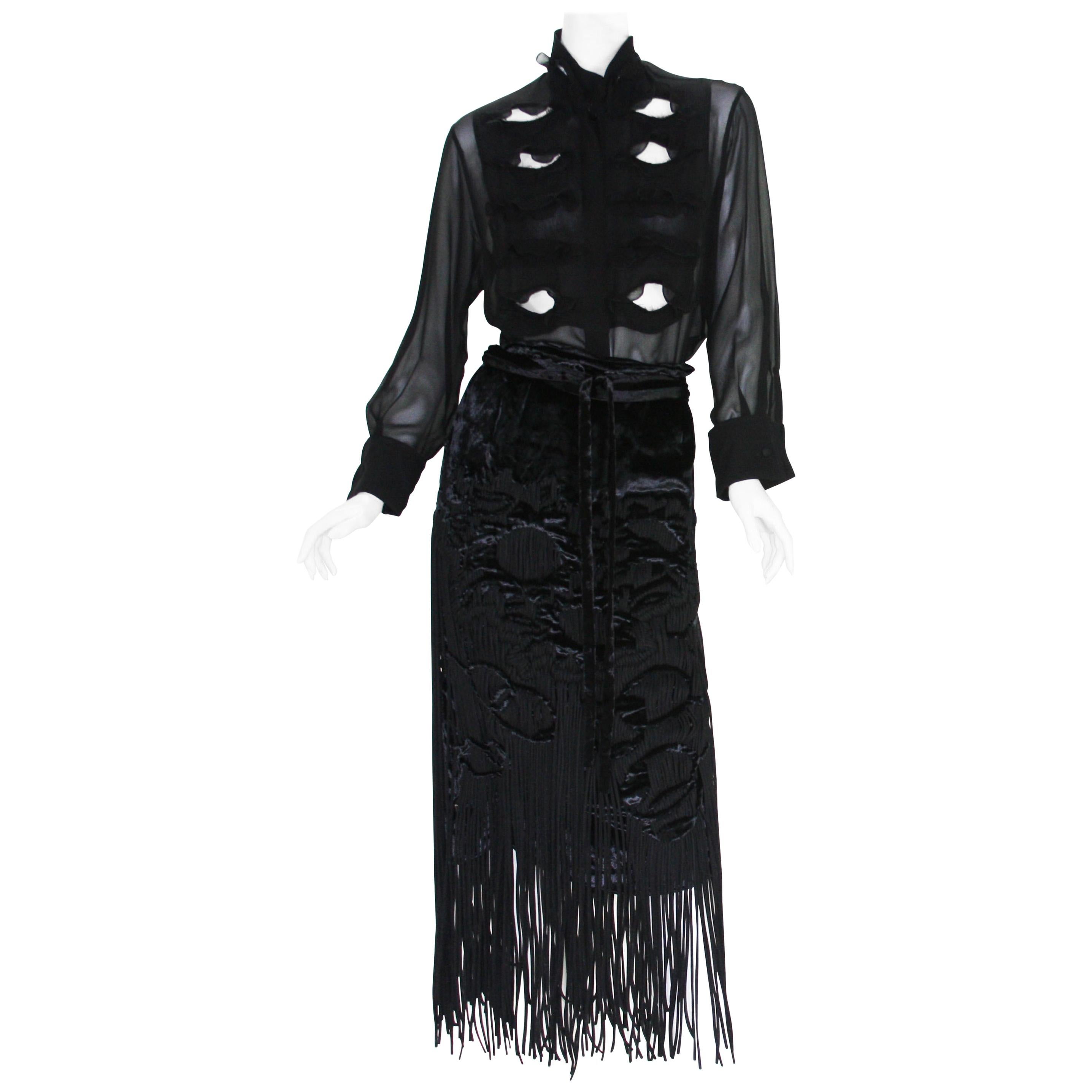 Tom Ford for Yves Saint Laurent 2001-2003 Collection Silk Top Velvet Skirt Suit 