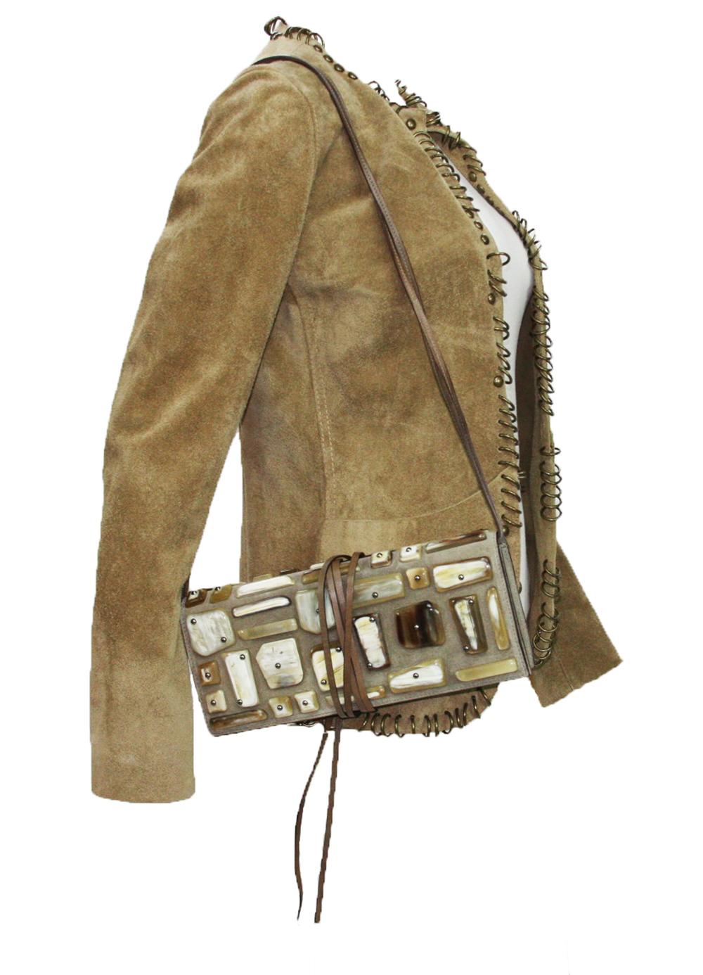 Men's Tom Ford for Yves Saint Laurent 2002 Collection Suede Stone Clutch Shoulder Bag  For Sale