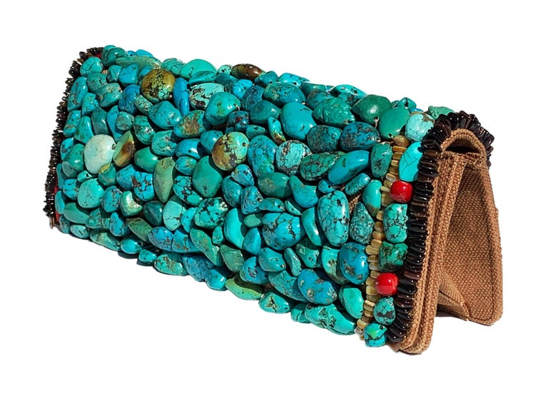 Women's Tom Ford for Yves Saint Laurent 2002 *Out of Africa* Turquoise Beaded Clutch Bag For Sale