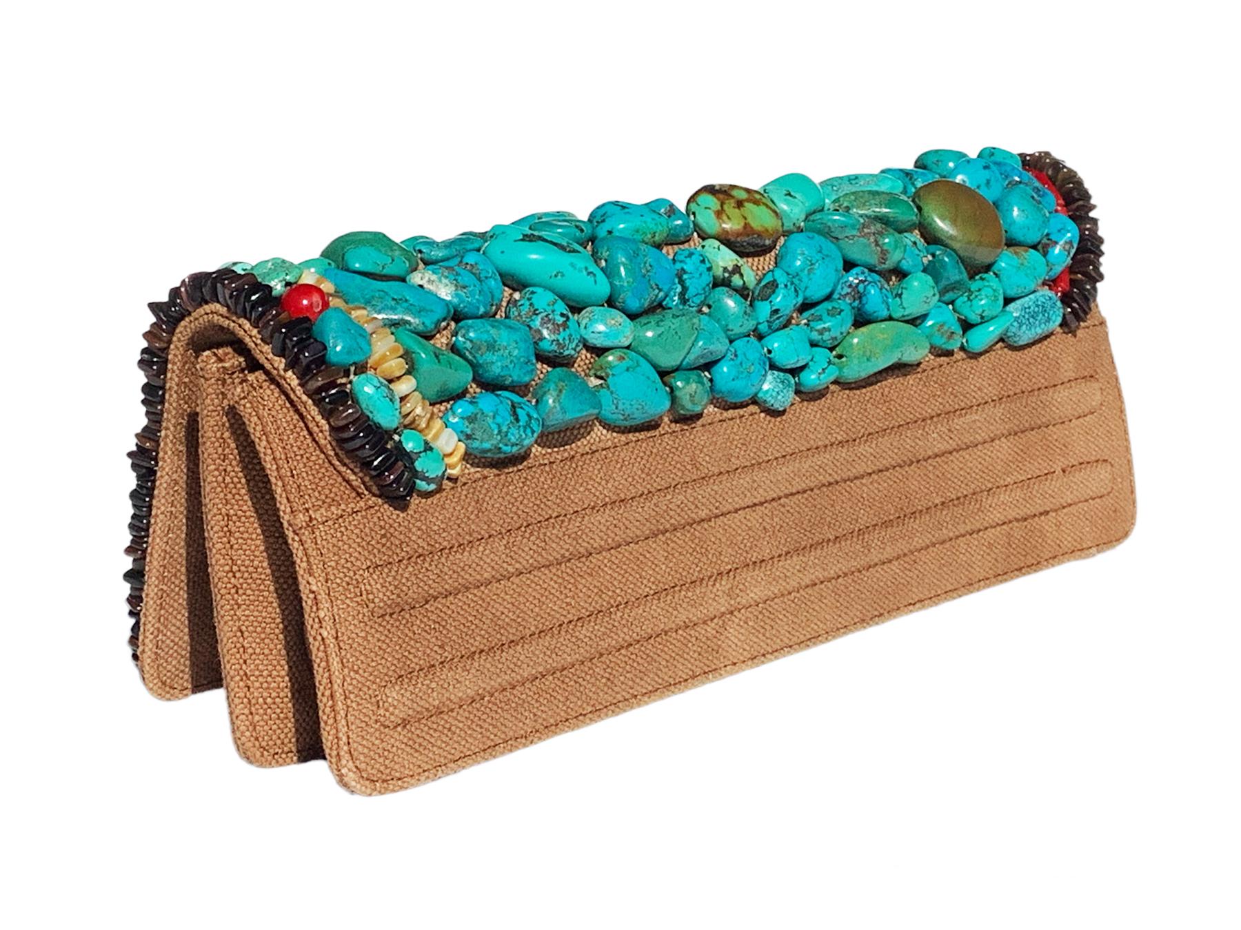 Tom Ford for Yves Saint Laurent 2002 *Out of Africa* Turquoise Beaded Clutch Bag In Excellent Condition In Montgomery, TX