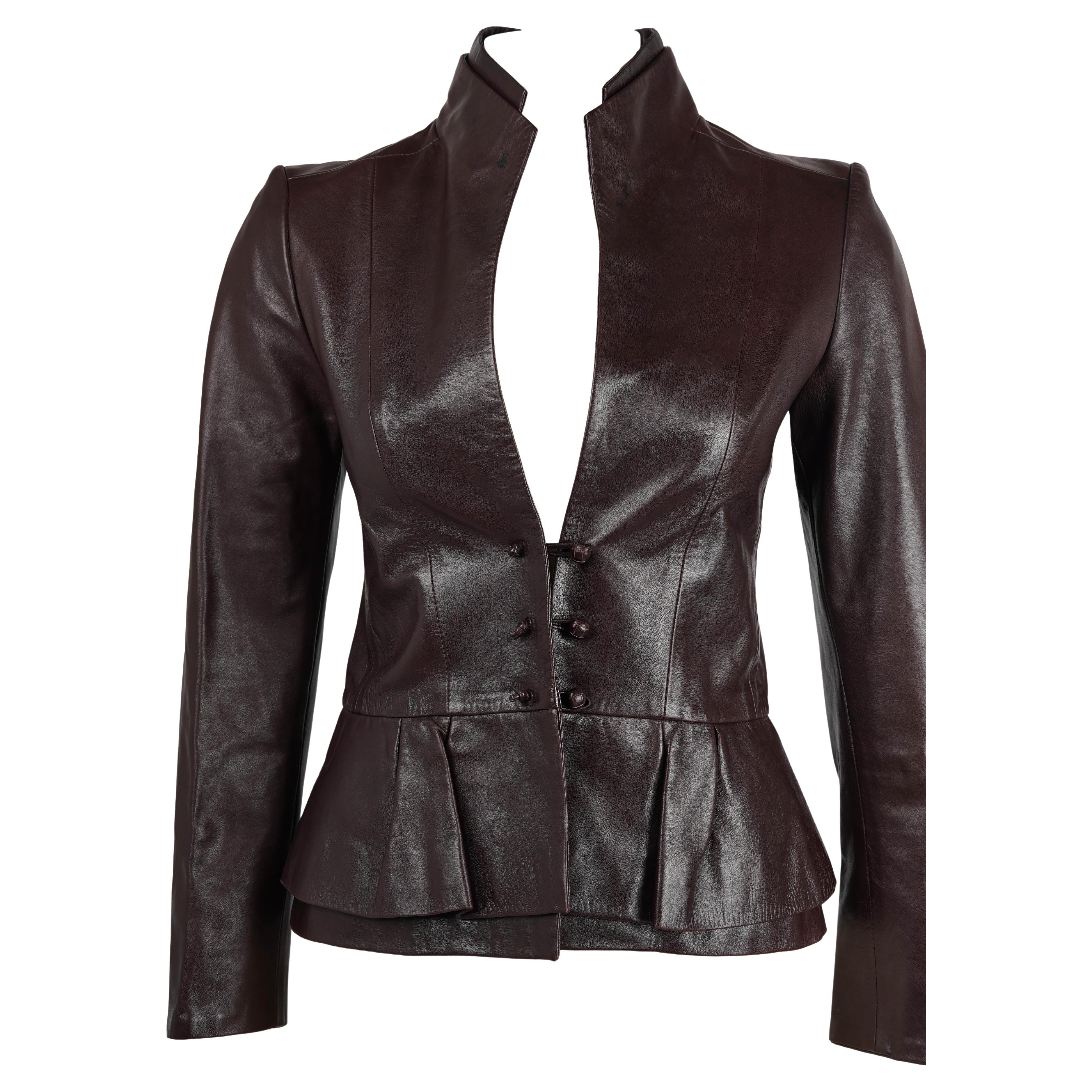 Tom Ford for Yves Saint Laurent 2004 Aubergine Leather Peplum Jacket, IT 40
