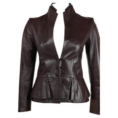 Tom Ford for Yves Saint Laurent 2004 Aubergine Leather Peplum Jacket, IT 40