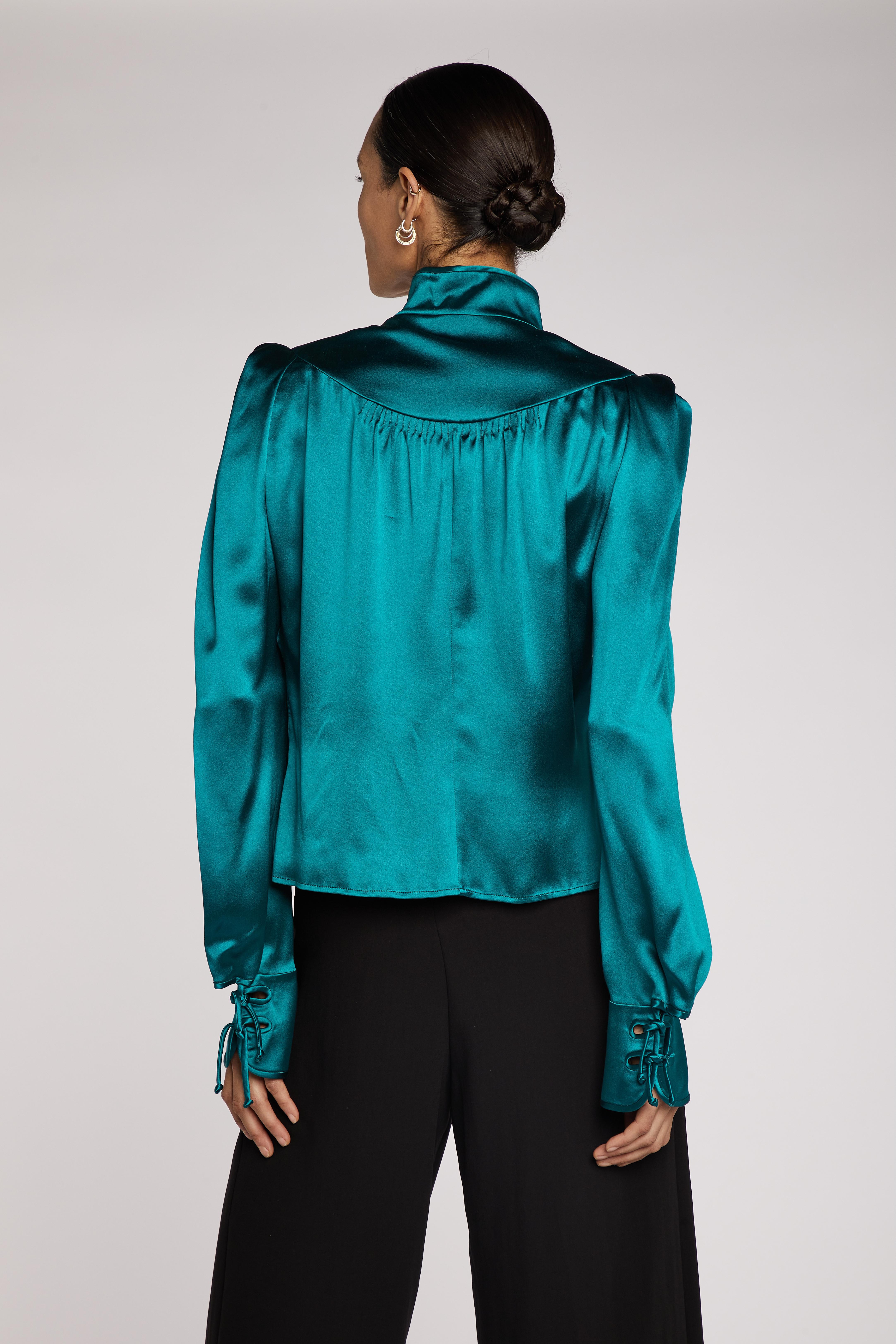 Tom Ford For Yves Saint Laurent A/W 2004 Chinoiserie Pagoda Shoulder Silk Blouse For Sale 2