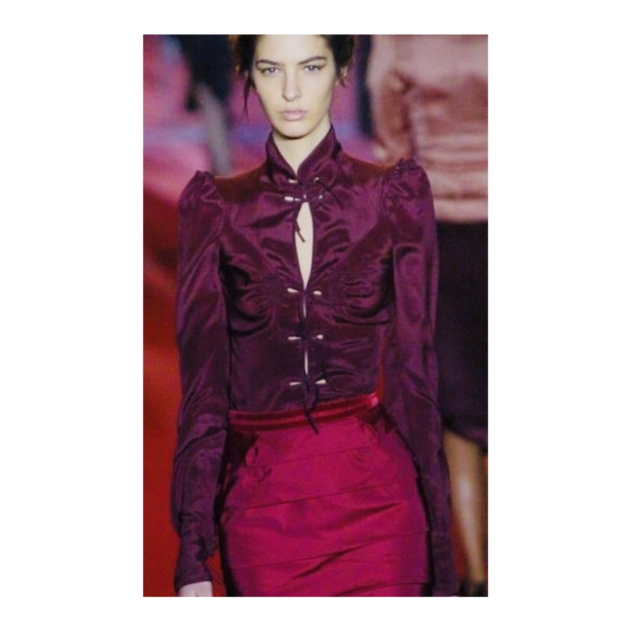 Black Tom Ford For Yves Saint Laurent A/W 2004 Chinoiserie Pagoda Shoulder Silk Blouse For Sale