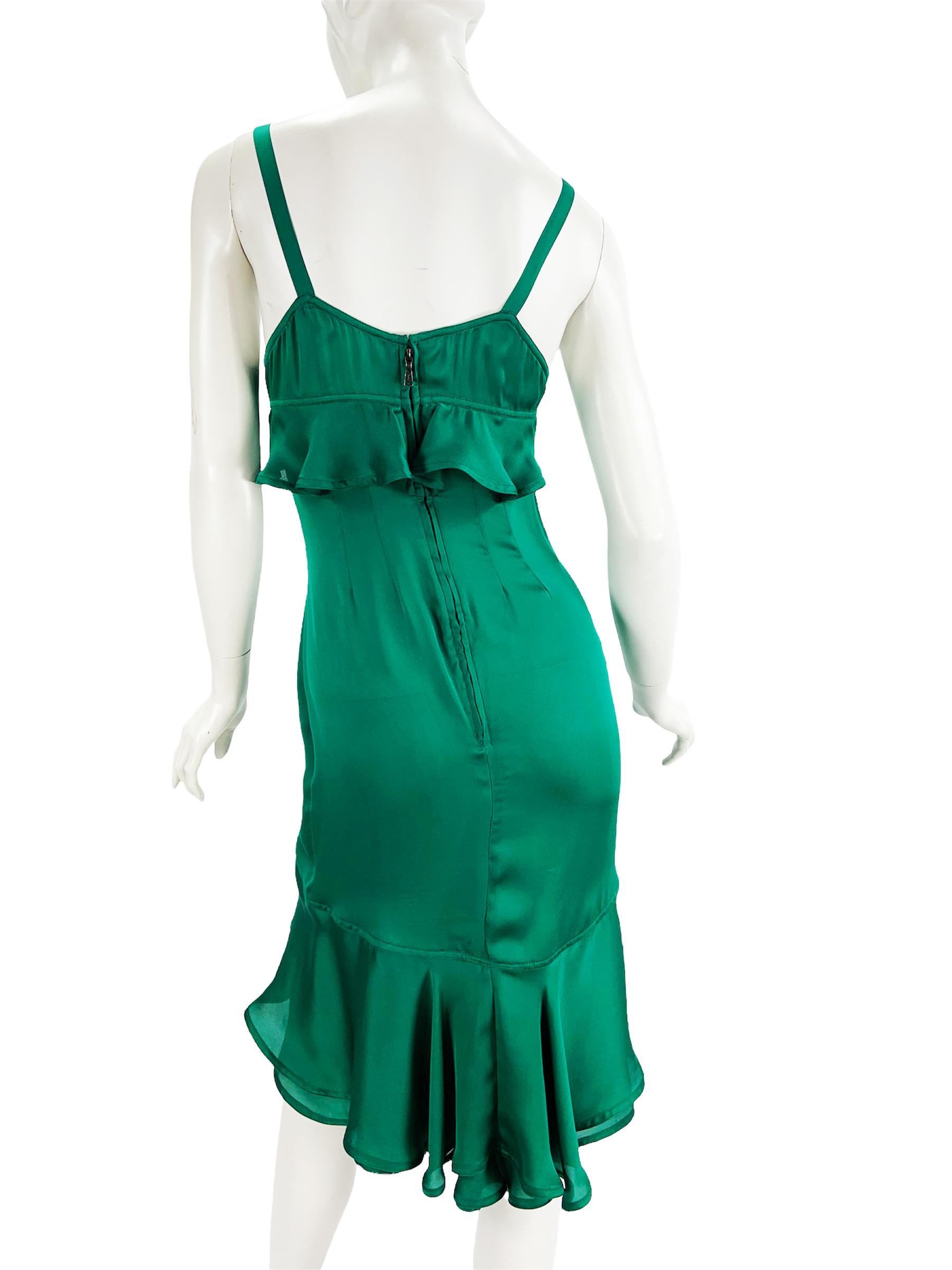 Tom Ford for Yves Saint Laurent AD Campaign F/W 2003 Silk Green Ruffle Dress   For Sale 1