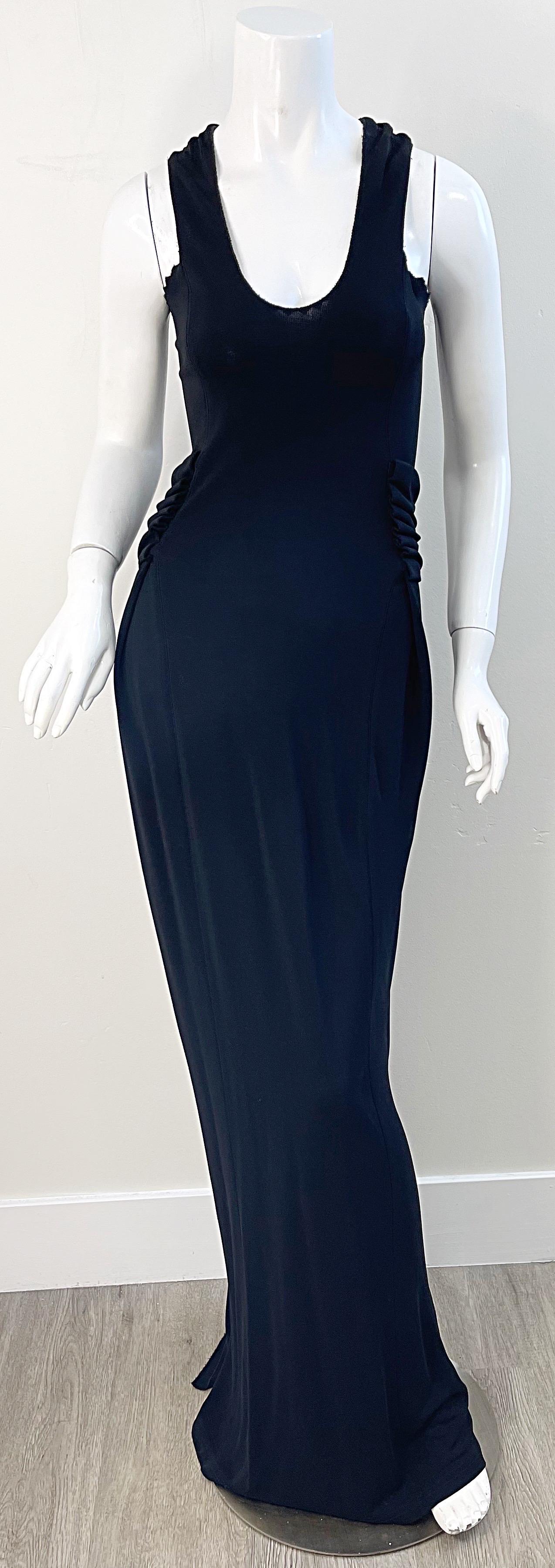 Tom Ford for Yves Saint Laurent Black Rayon Jersey Knit Vintage Sleeveless Gown In Excellent Condition For Sale In San Diego, CA