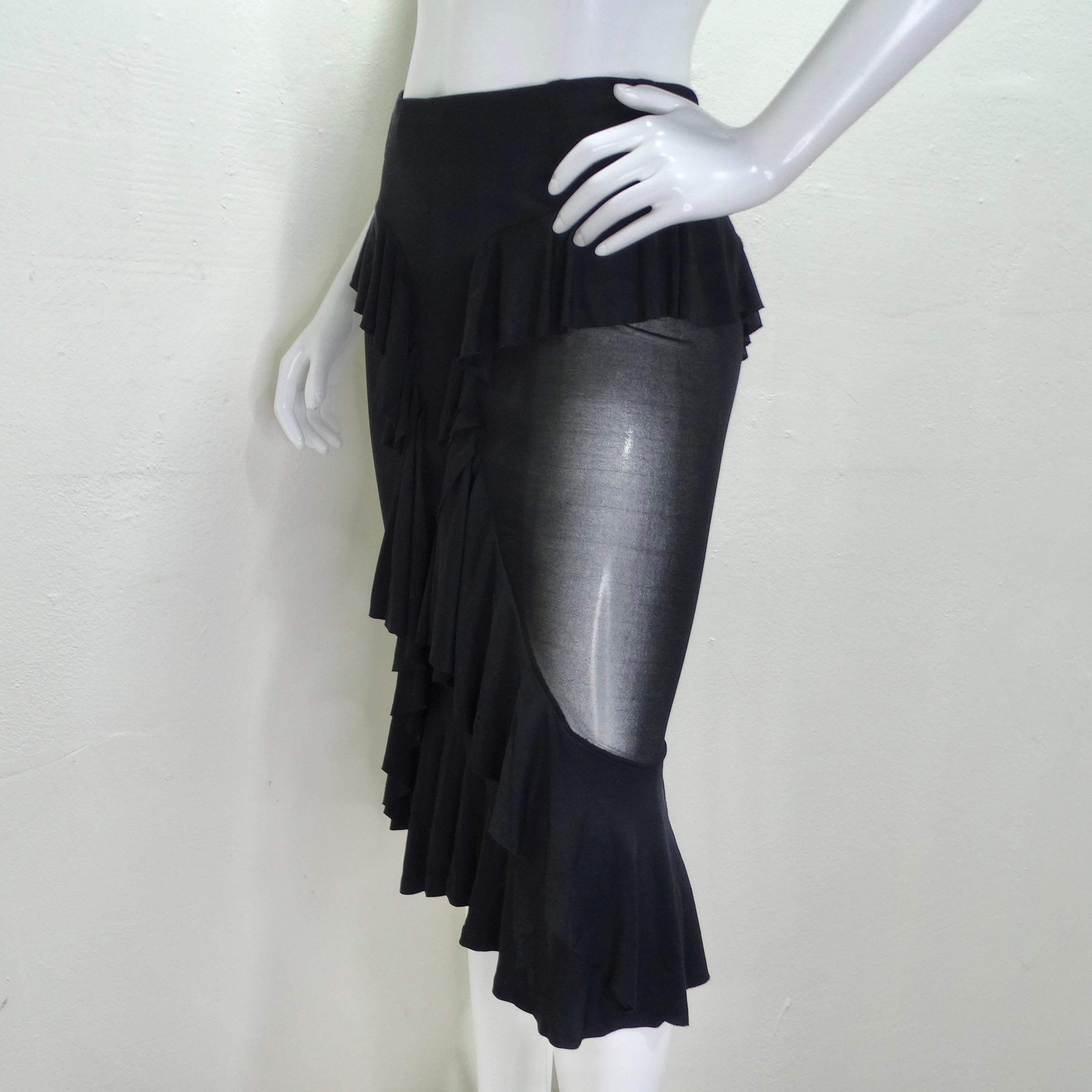 Tom Ford for Yves Saint Laurent Black Ruffled Sheer Midi Skirt For Sale 7